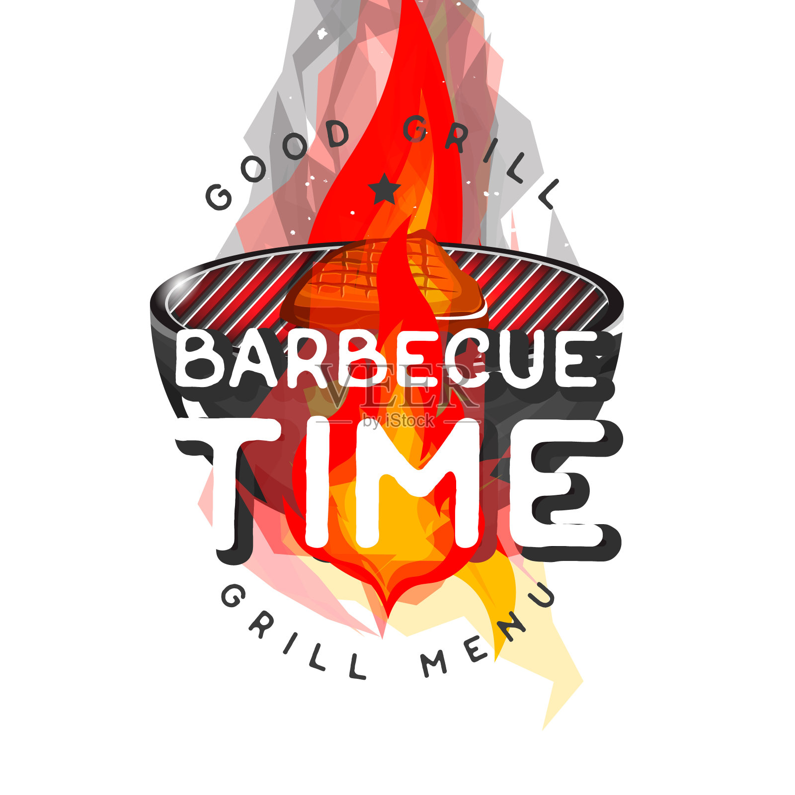 烧烤时间矢量图标插图，标签，徽章，徽章。复古风格插画图片素材