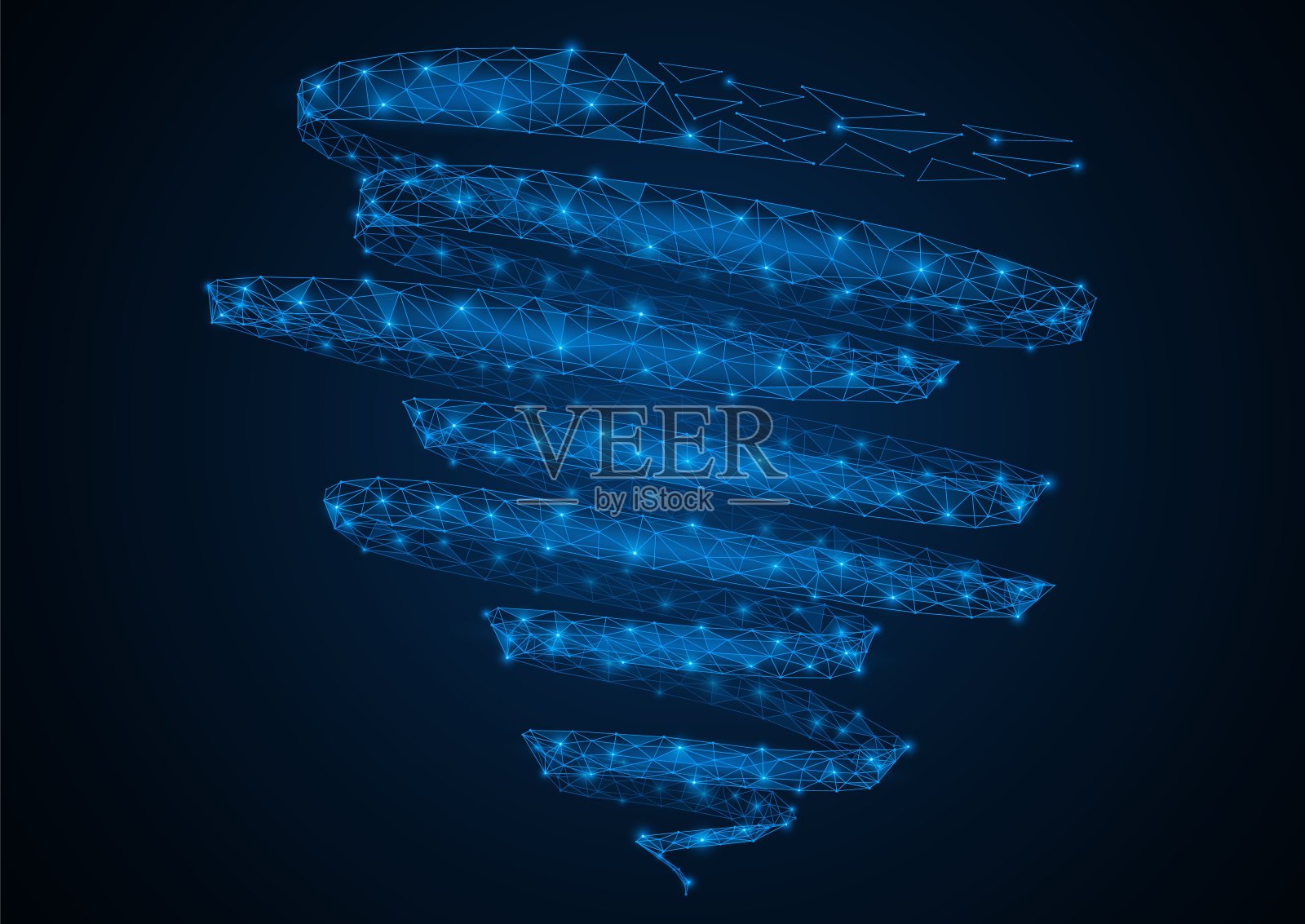 龙卷风。由三角形的线和点组成的网状结构形成了一个风漏斗。插画图片素材