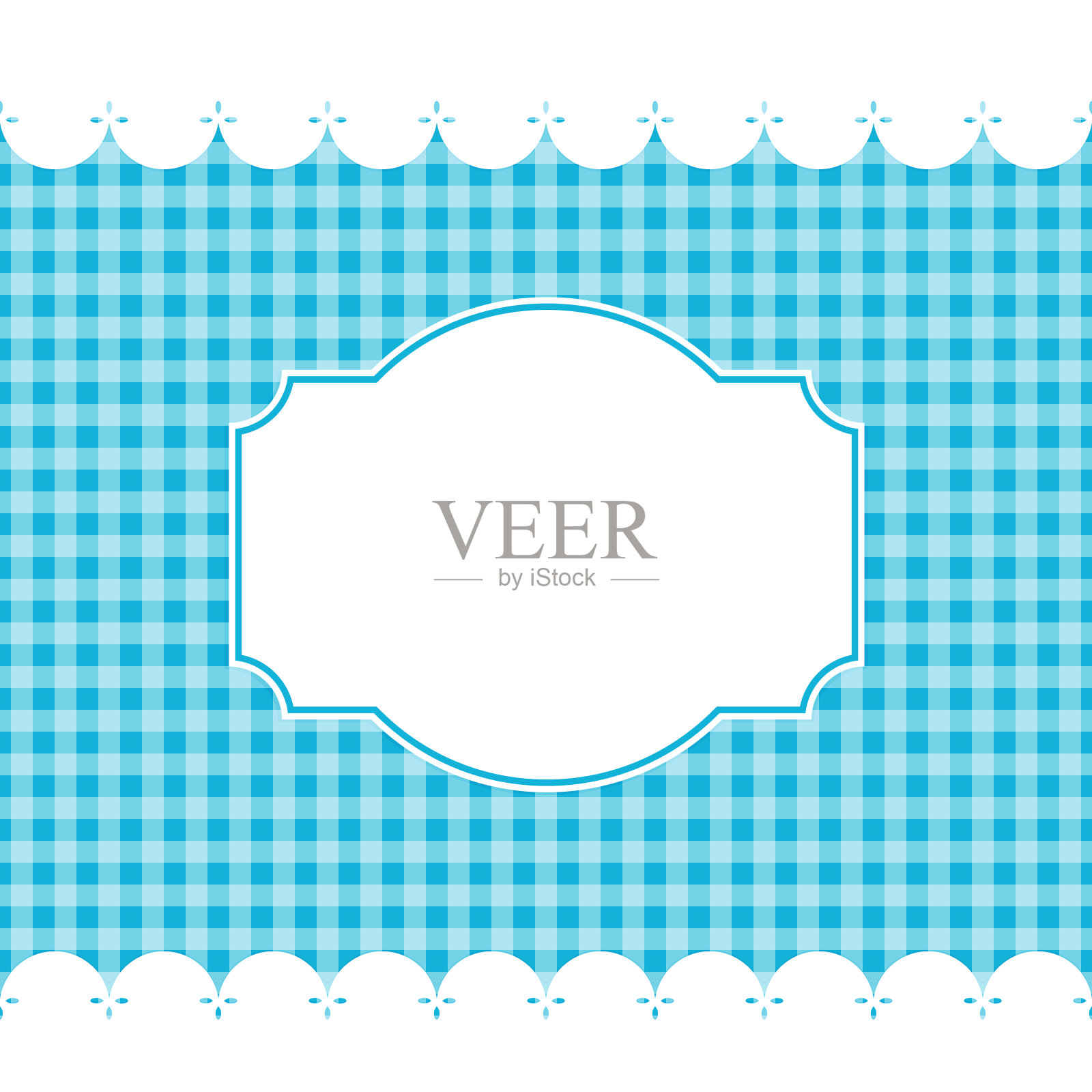 白色标签和蕾丝在蓝色格子背景。插画图片素材