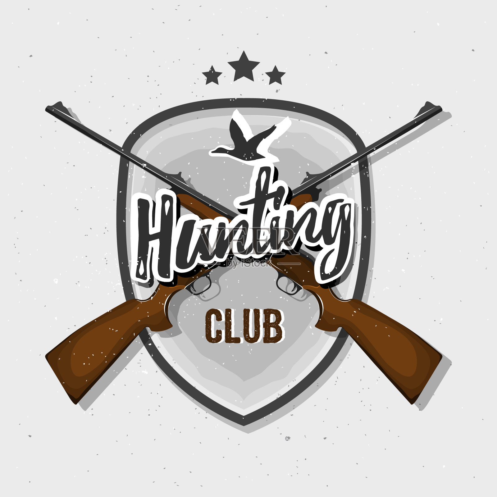 狩猎会徽。盾牌背景上的交叉猎枪。插画图片素材