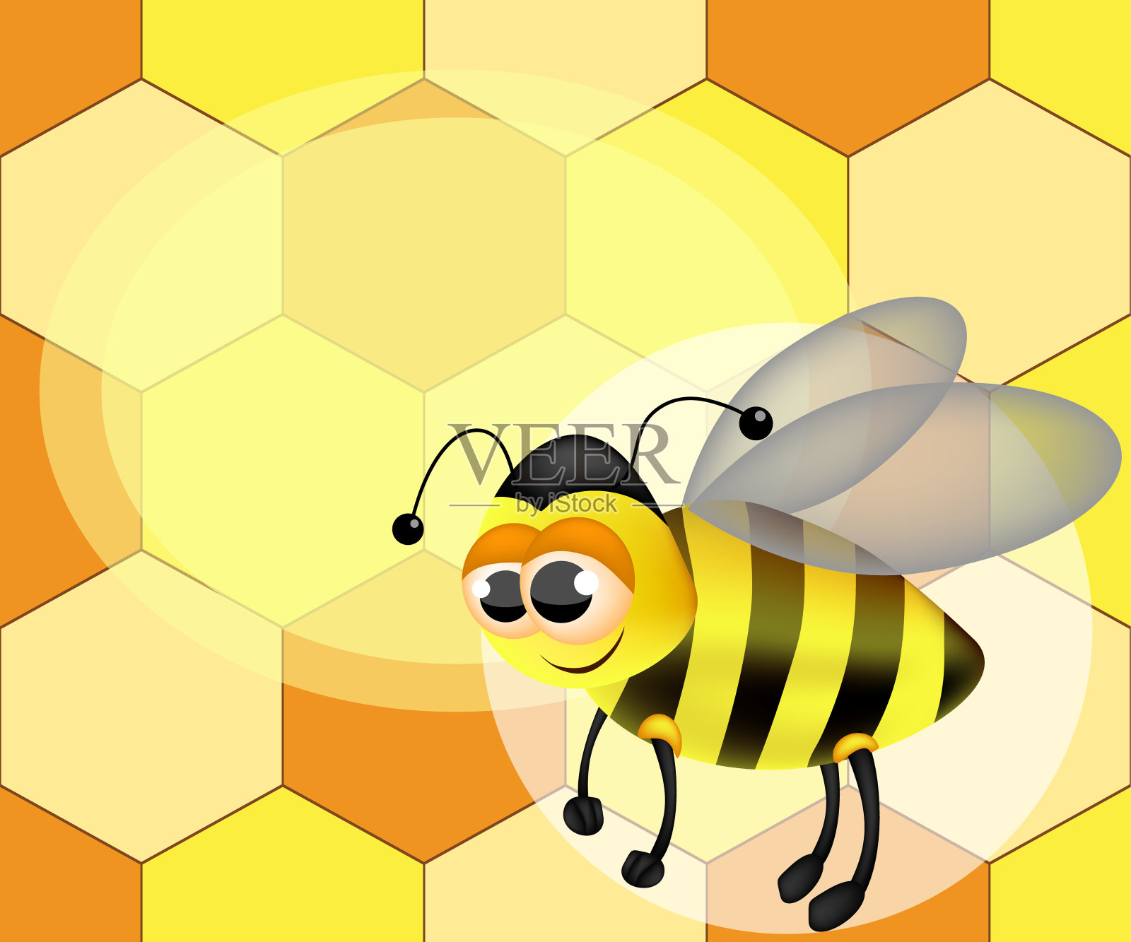 可爱的卡通蜜蜂的插图。插画图片素材