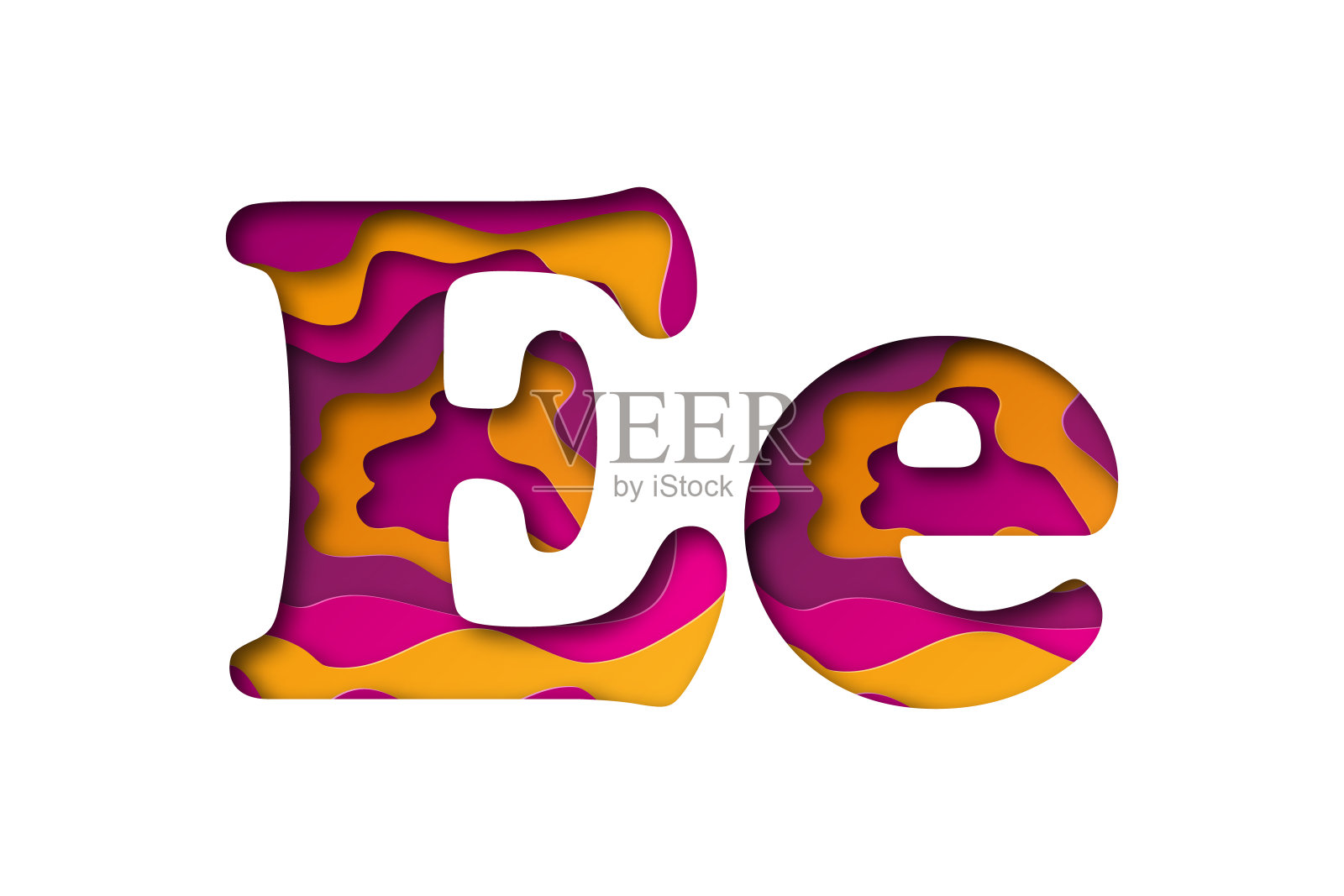 字母E，剪出纸。矢量插图。设计元素图片