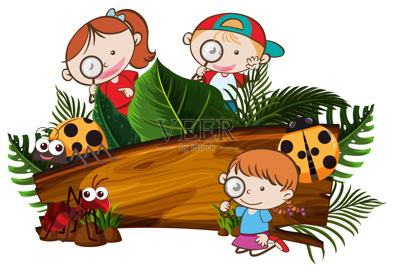 探索大自然旗帜的孩子们插画图片素材