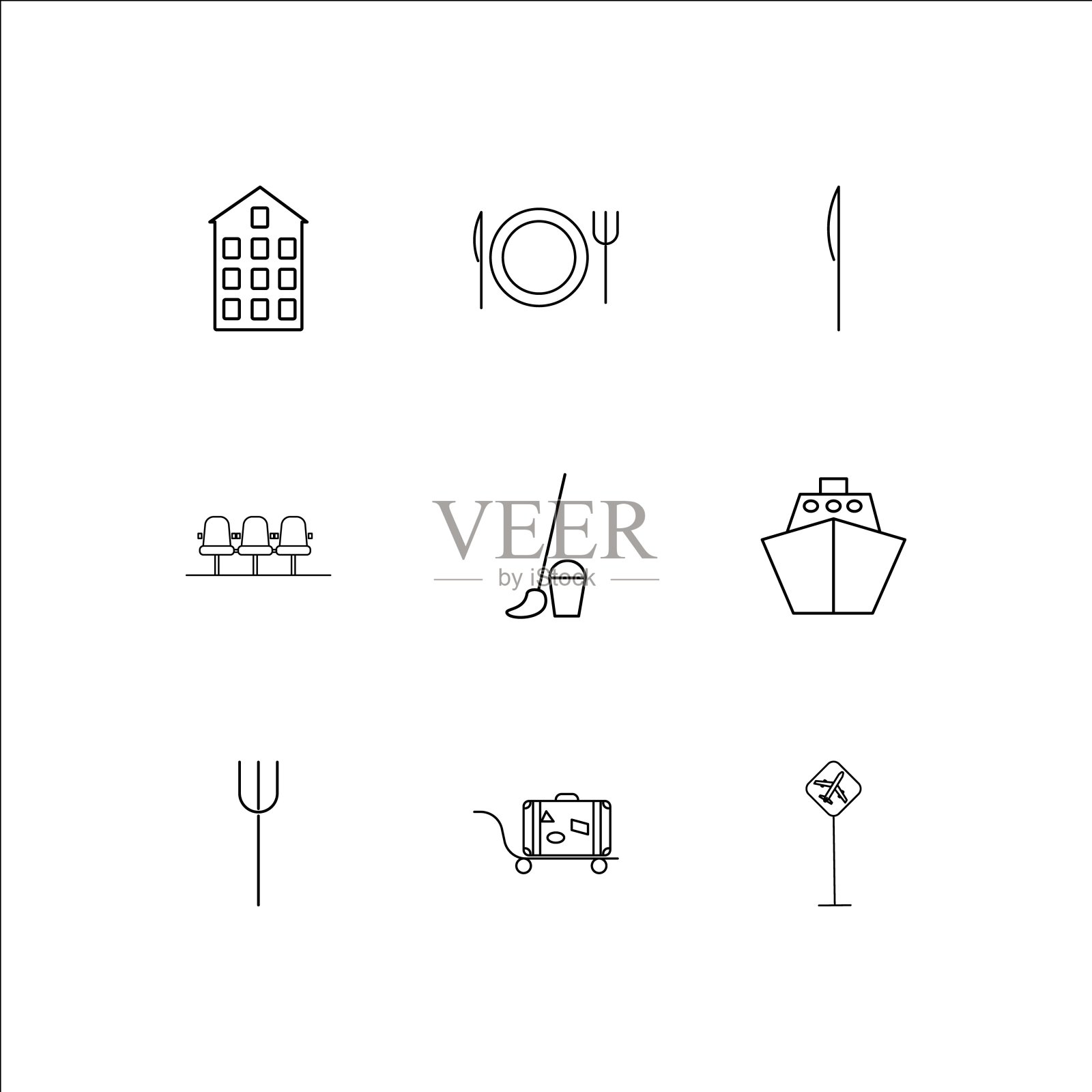 旅游和旅游线性轮廓图标集图标素材