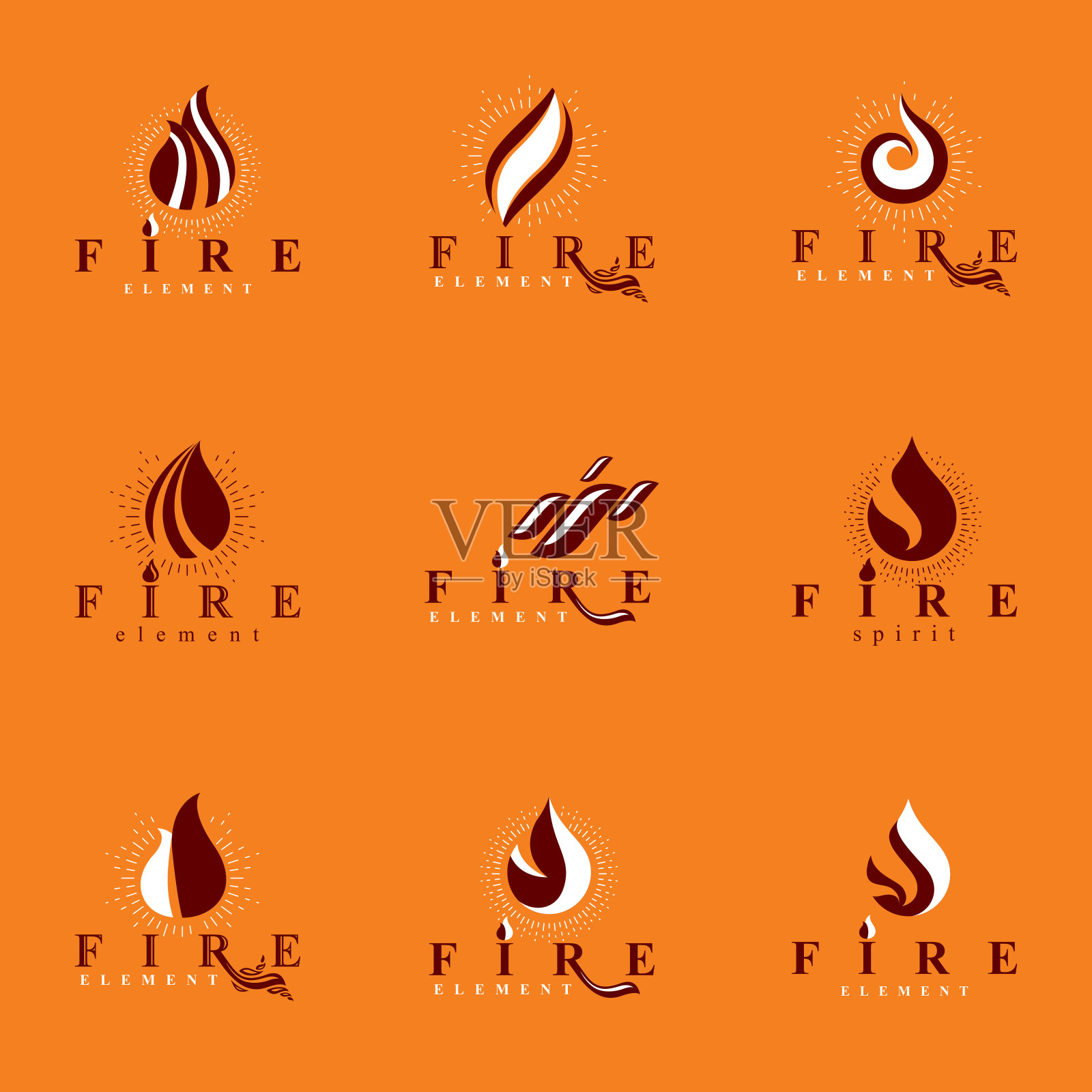 集合热橙色火矢，自然元素。石油企业用于图形设计的公司标志。插画图片素材