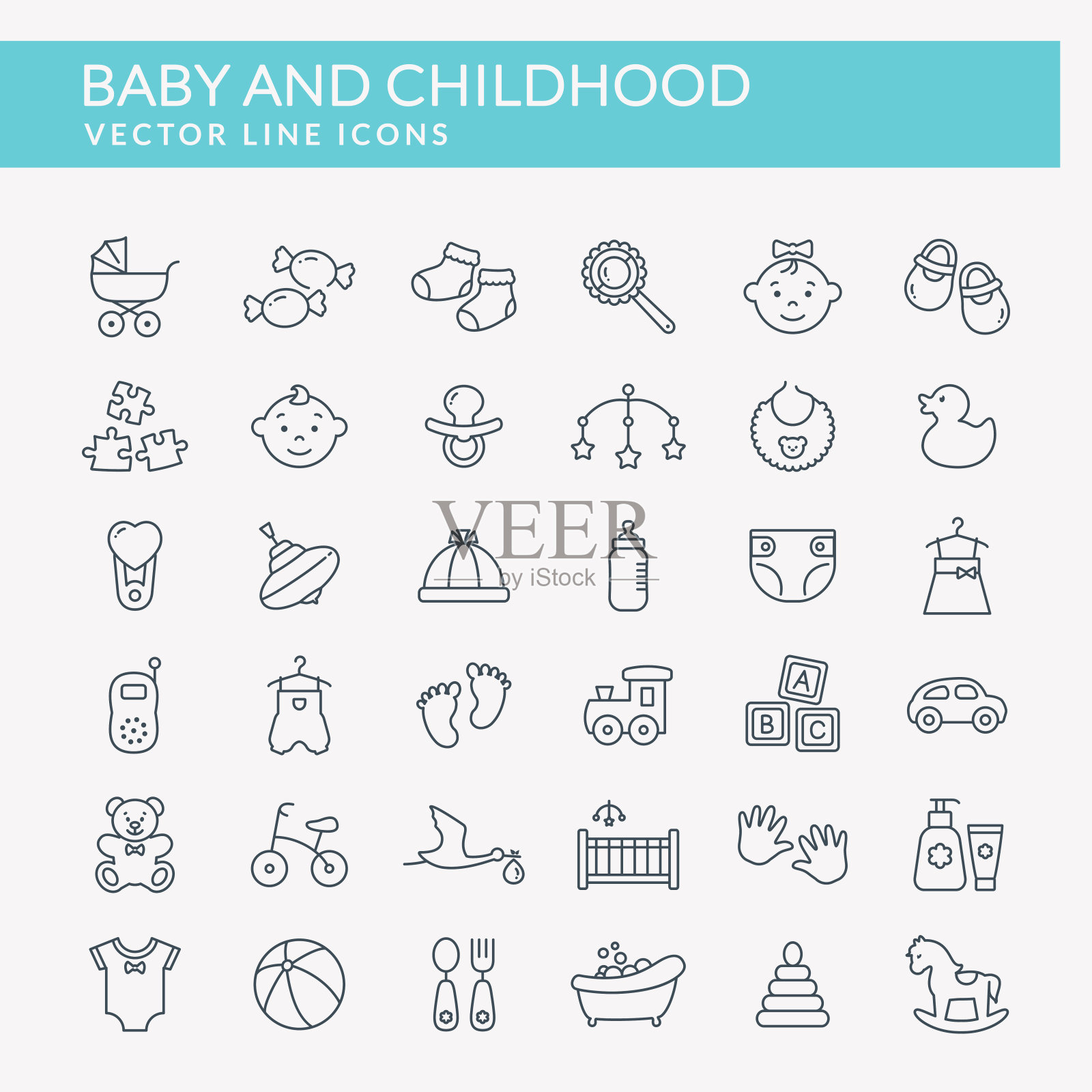 婴儿轮廓图标。向量集。插画图片素材