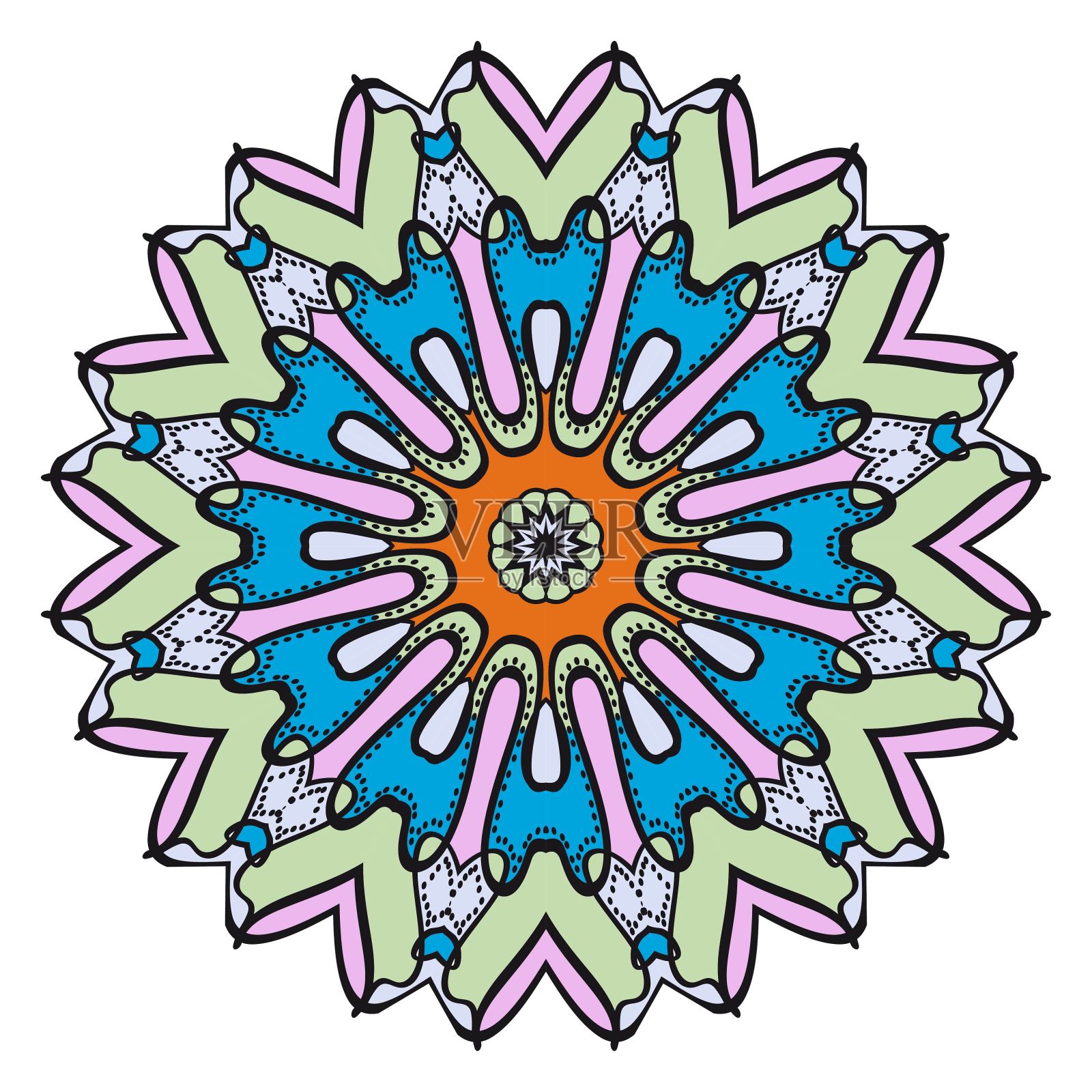 花卉几何图案与手绘曼荼罗。矢量插图。适用于布料、纺织品、大手帕、围巾、印花等。插画图片素材