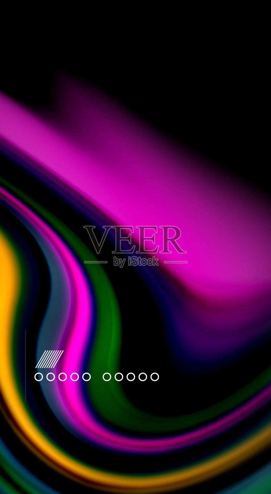黑色背景上的流体彩虹颜色，矢量波线和漩涡插画图片素材
