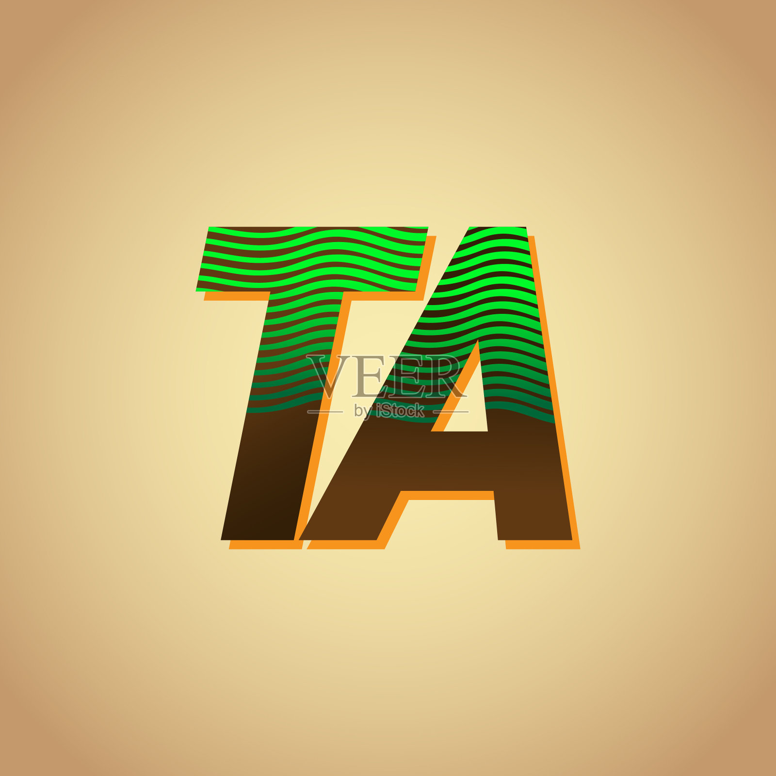 首字母标识的颜色绿色和棕色与条纹的组合插画图片素材