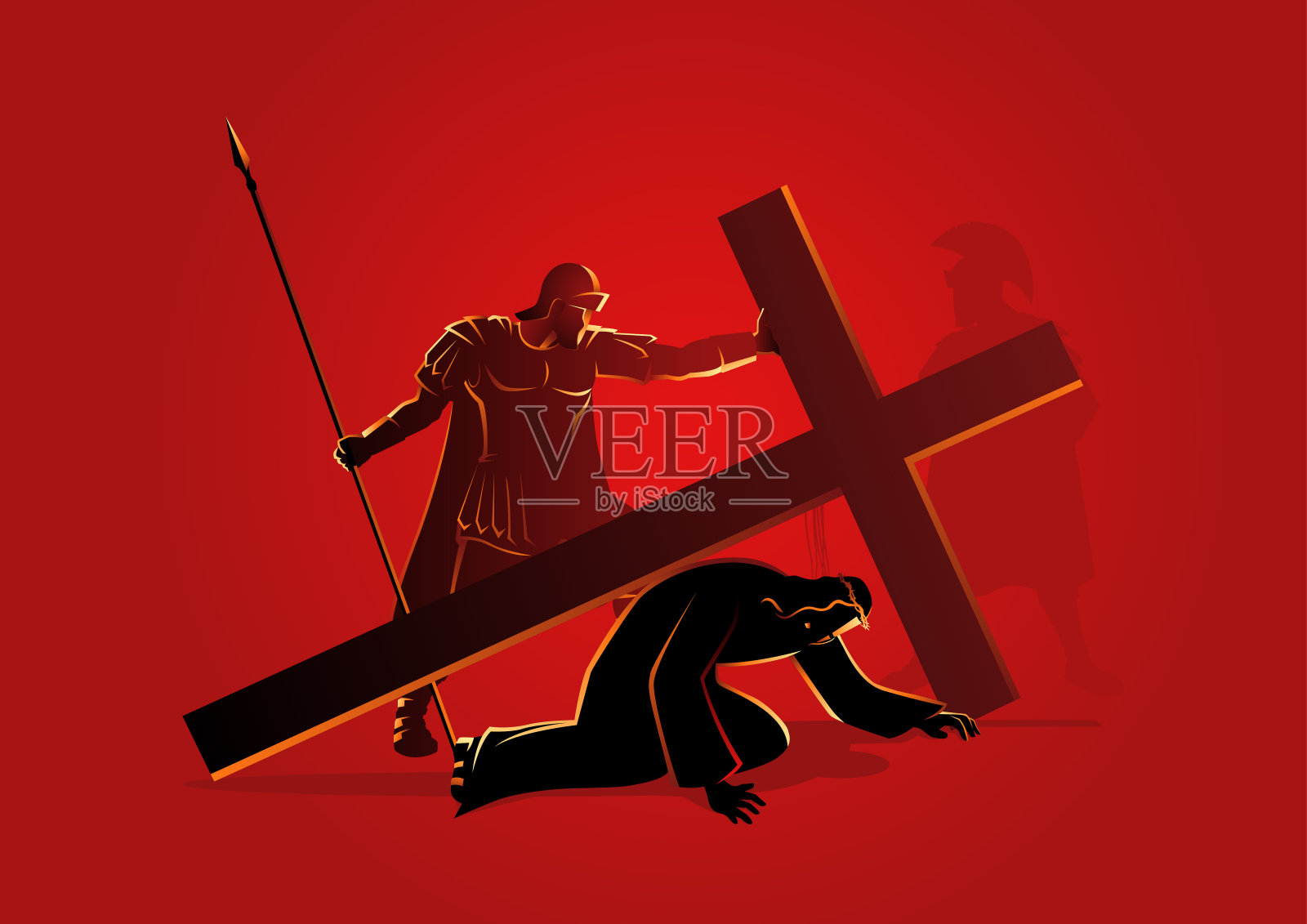 耶稣第二次跌倒插画图片素材