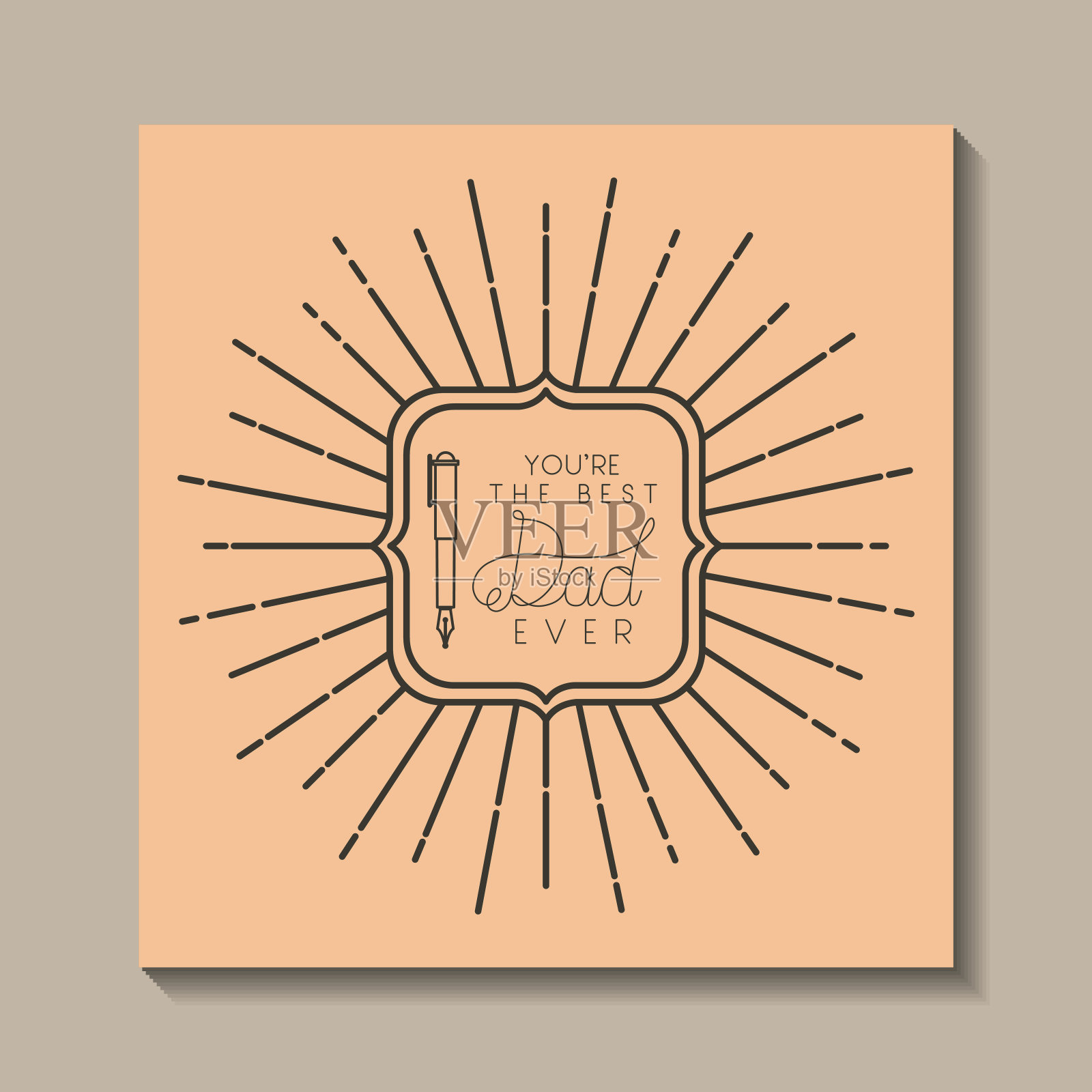 父亲节快乐卡片与笔插画图片素材