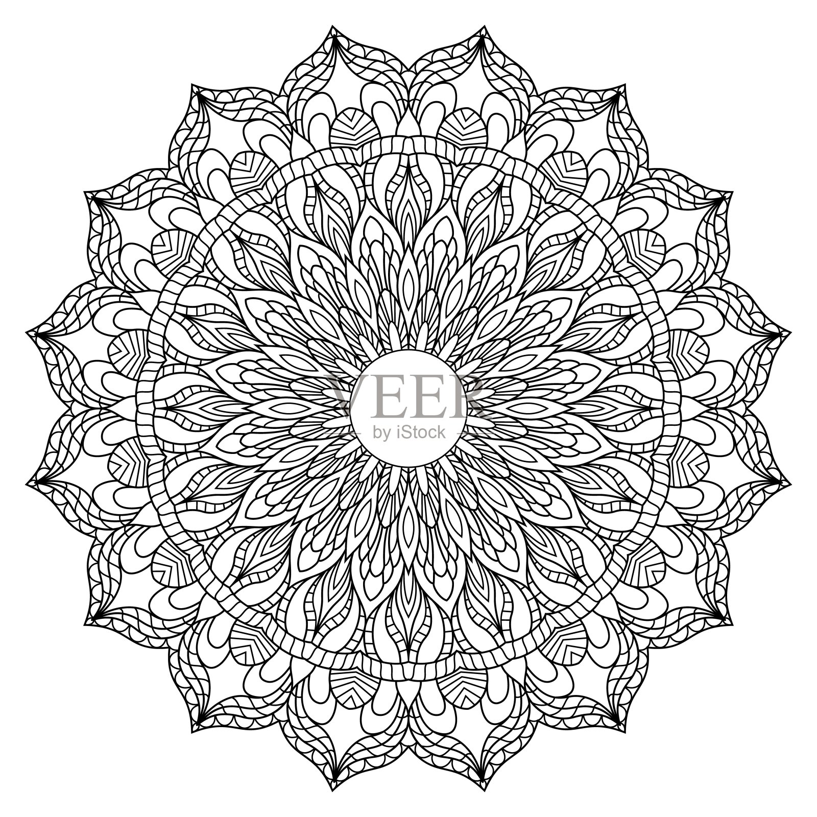 以曼陀罗形式的圆形图案为指甲花、曼海蒂、纹身、装饰。具有民族东方风格的装饰装饰。复古的东方装饰元素。矢量插图。彩色书页面插画图片素材