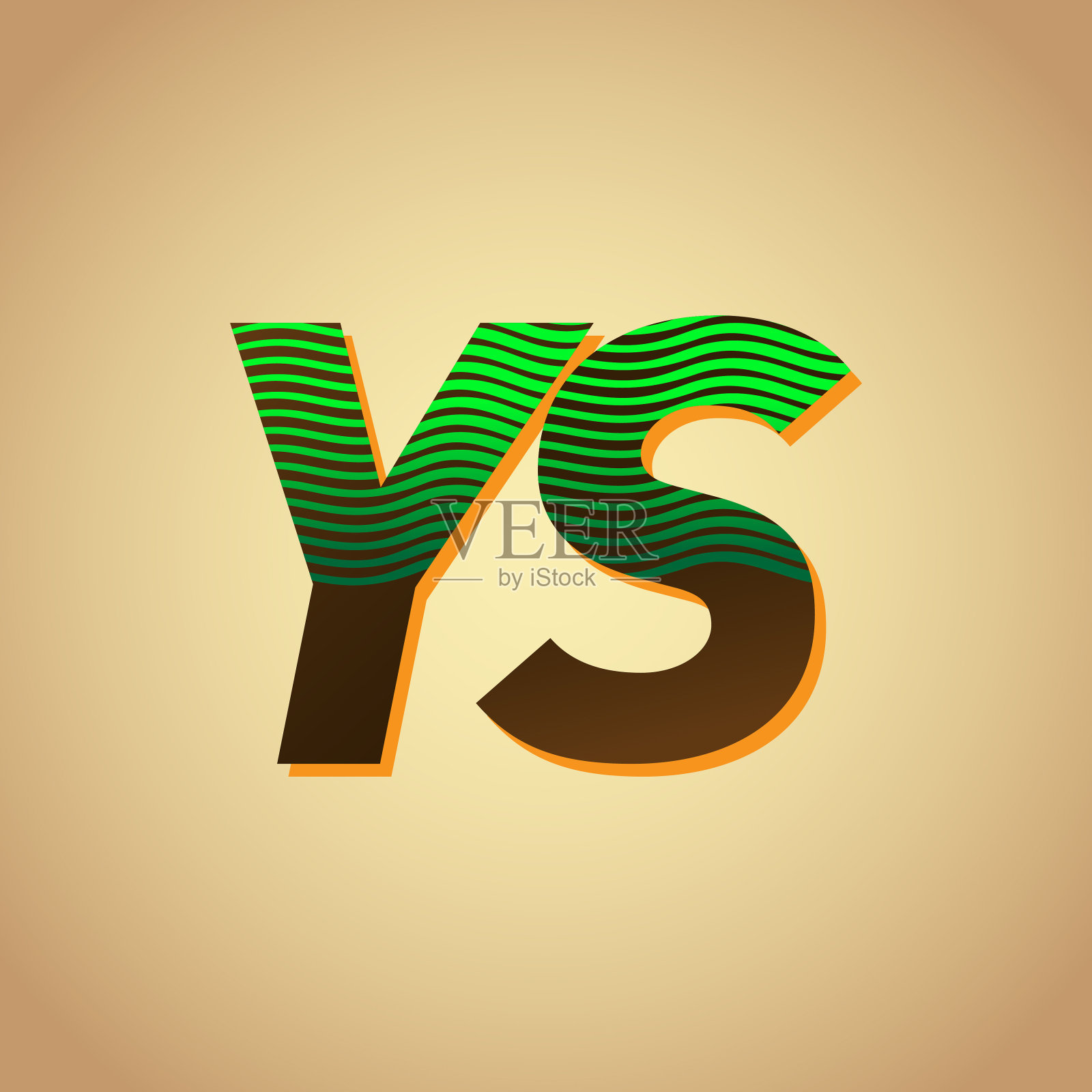 首字母铅字，颜色为绿色和棕色，带有条纹插画图片素材