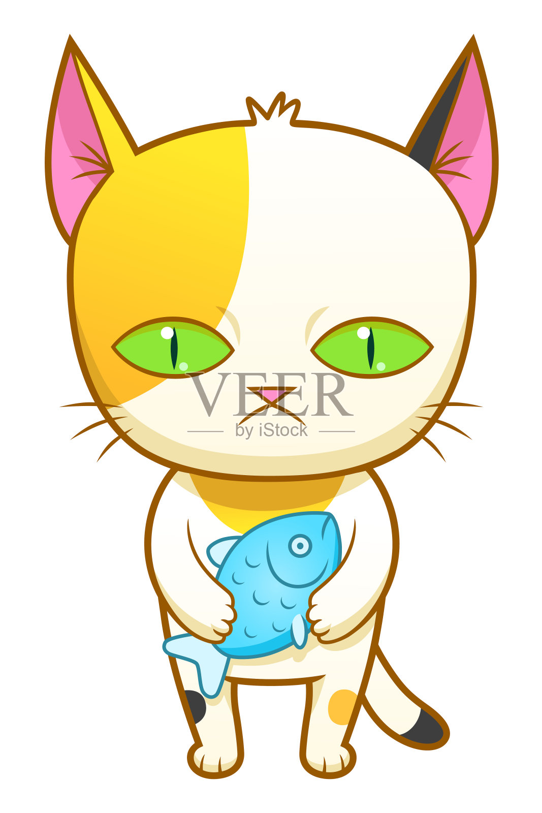 怪猫配鱼插画图片素材