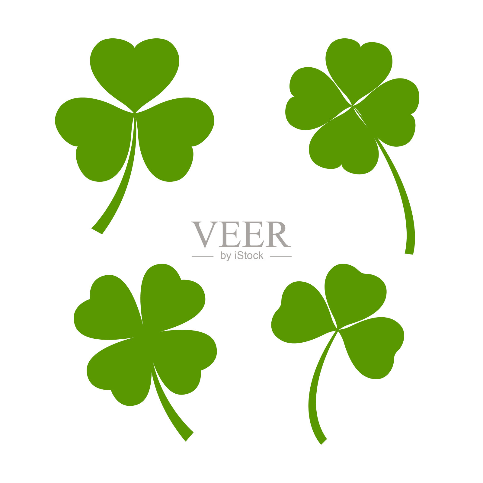 一组绿色三叶草叶子孤立在白色的背景插画图片素材