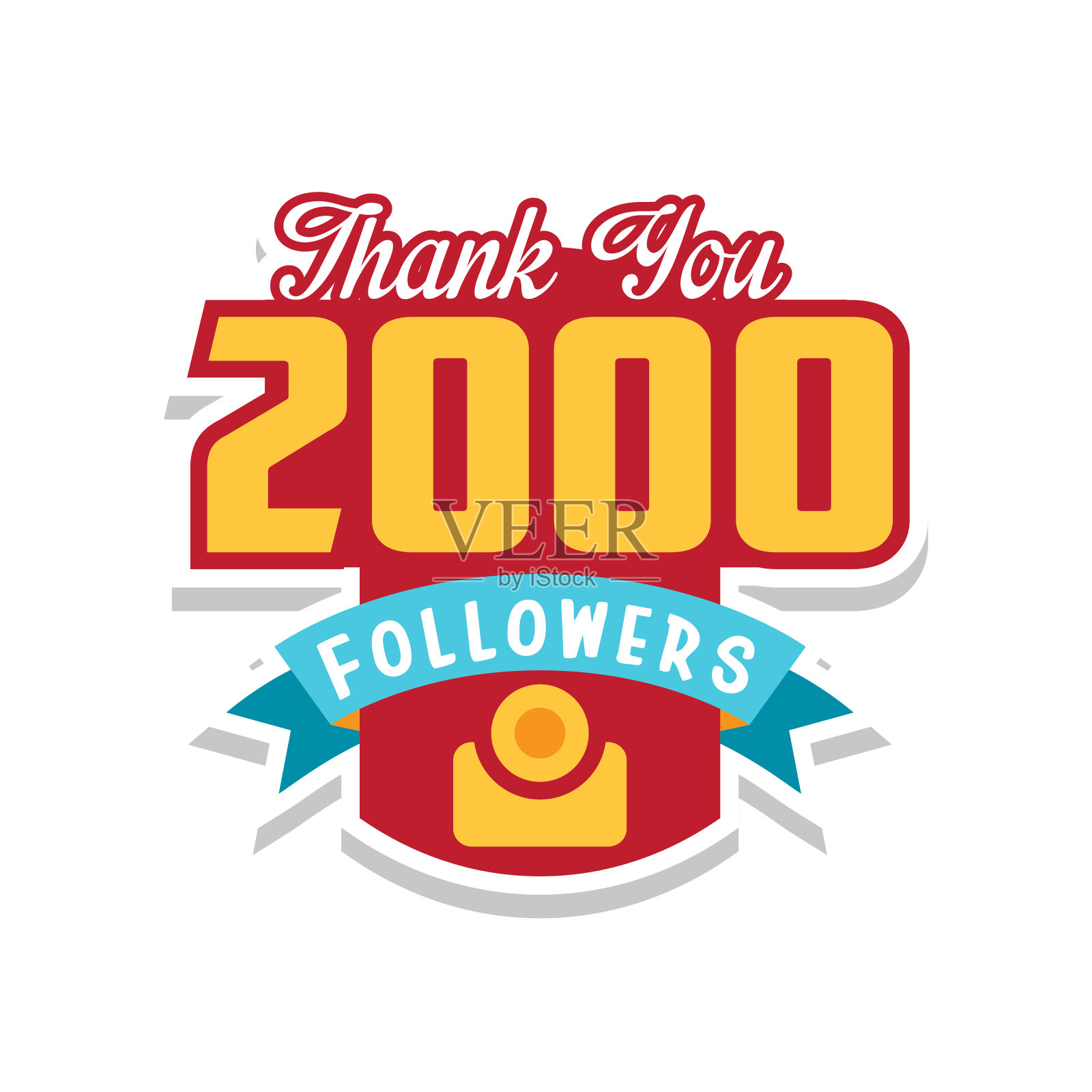 谢谢你2000个追随者的数字，社交网络的模板，用户庆祝大量的朋友和订阅者矢量插图在白色的背景插画图片素材