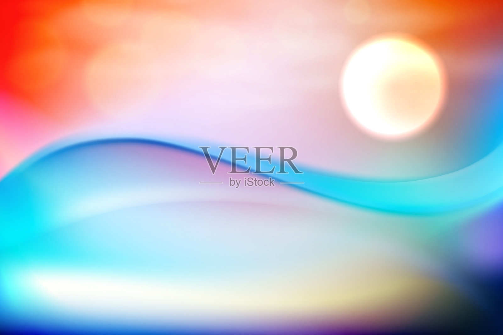 日落时分碧波荡漾插画图片素材