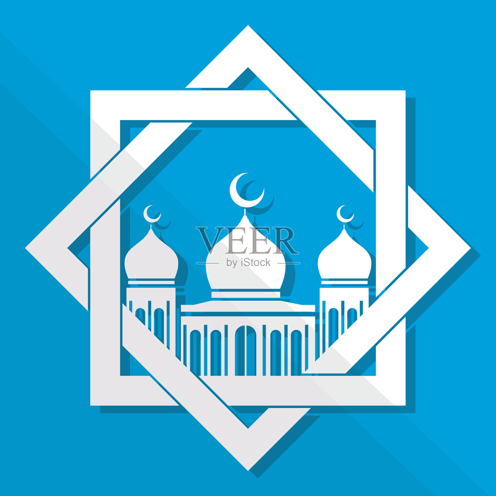 蓝色清真寺装饰插画图片素材