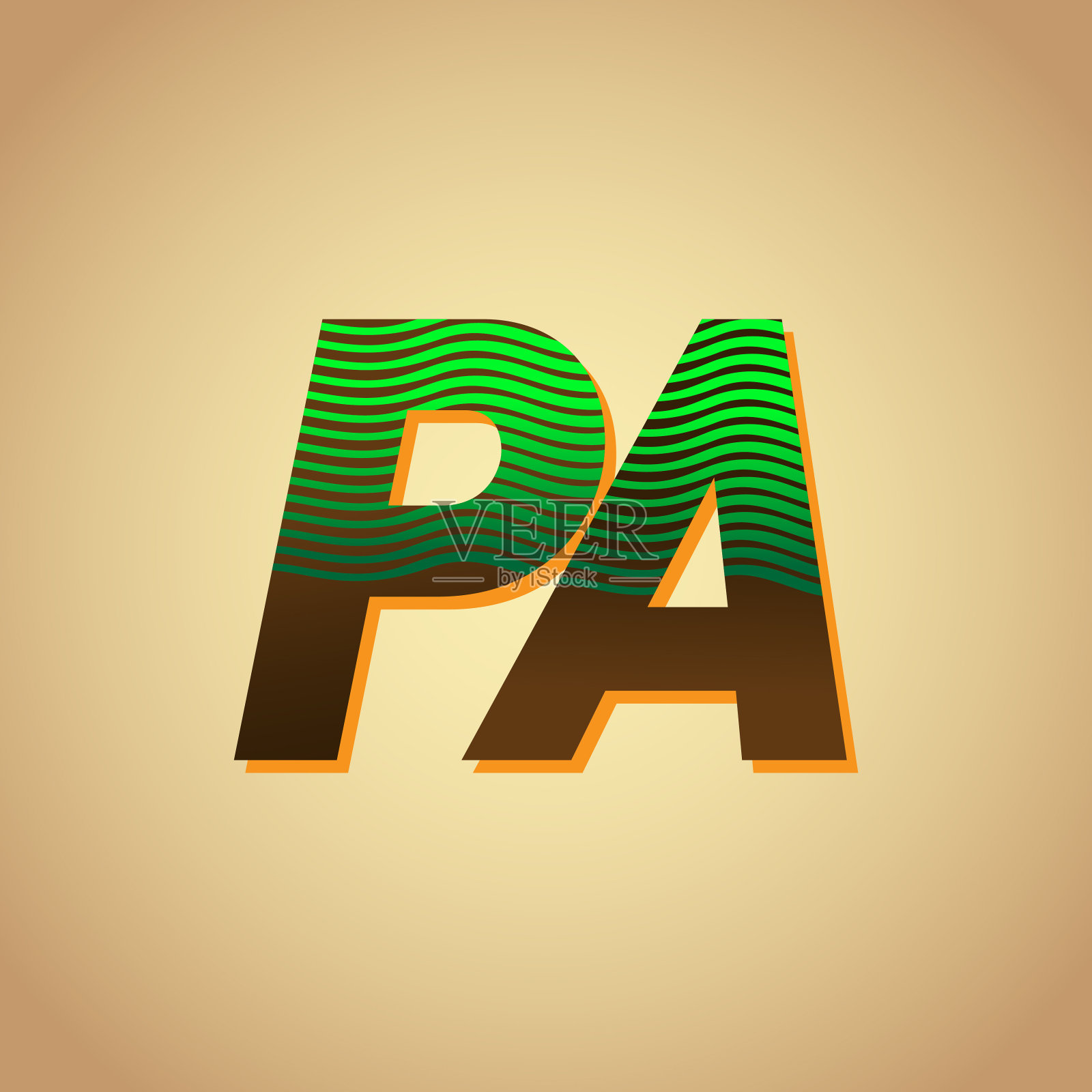 首字母标识的颜色绿色和棕色与条纹的组合插画图片素材