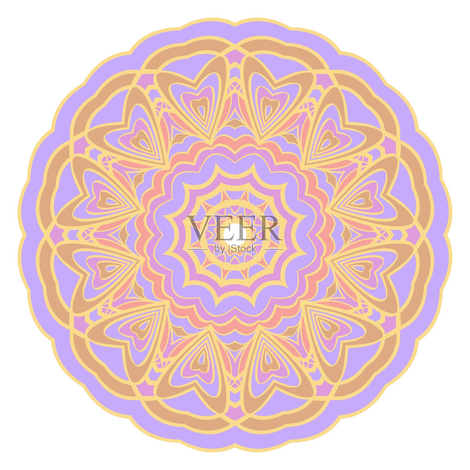 神圣的几何花卉东方曼荼罗。色花的点缀。亚洲风格的抽象形状。矢量插图。插画图片素材