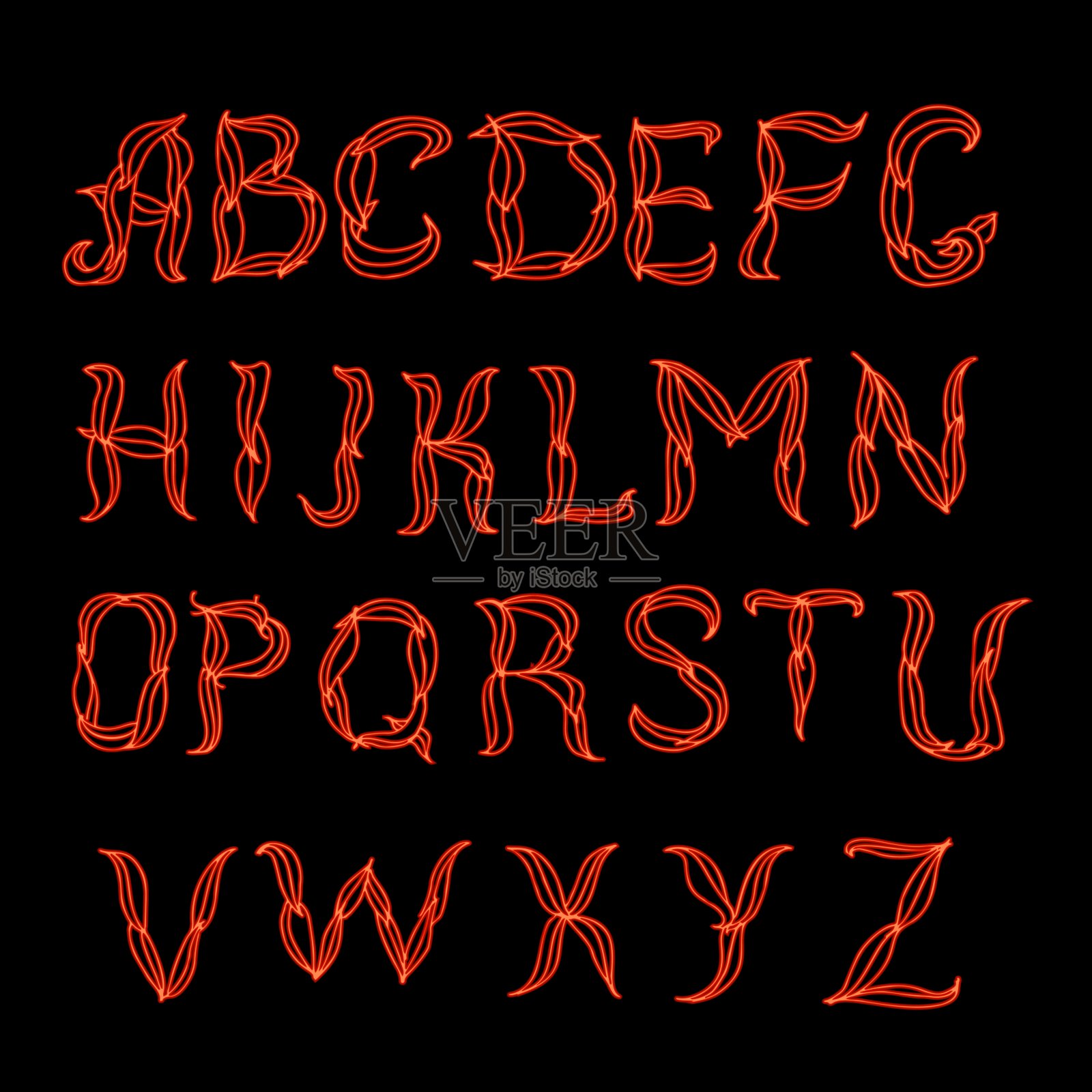 抽象红色丛霓虹字体。设计元素图片