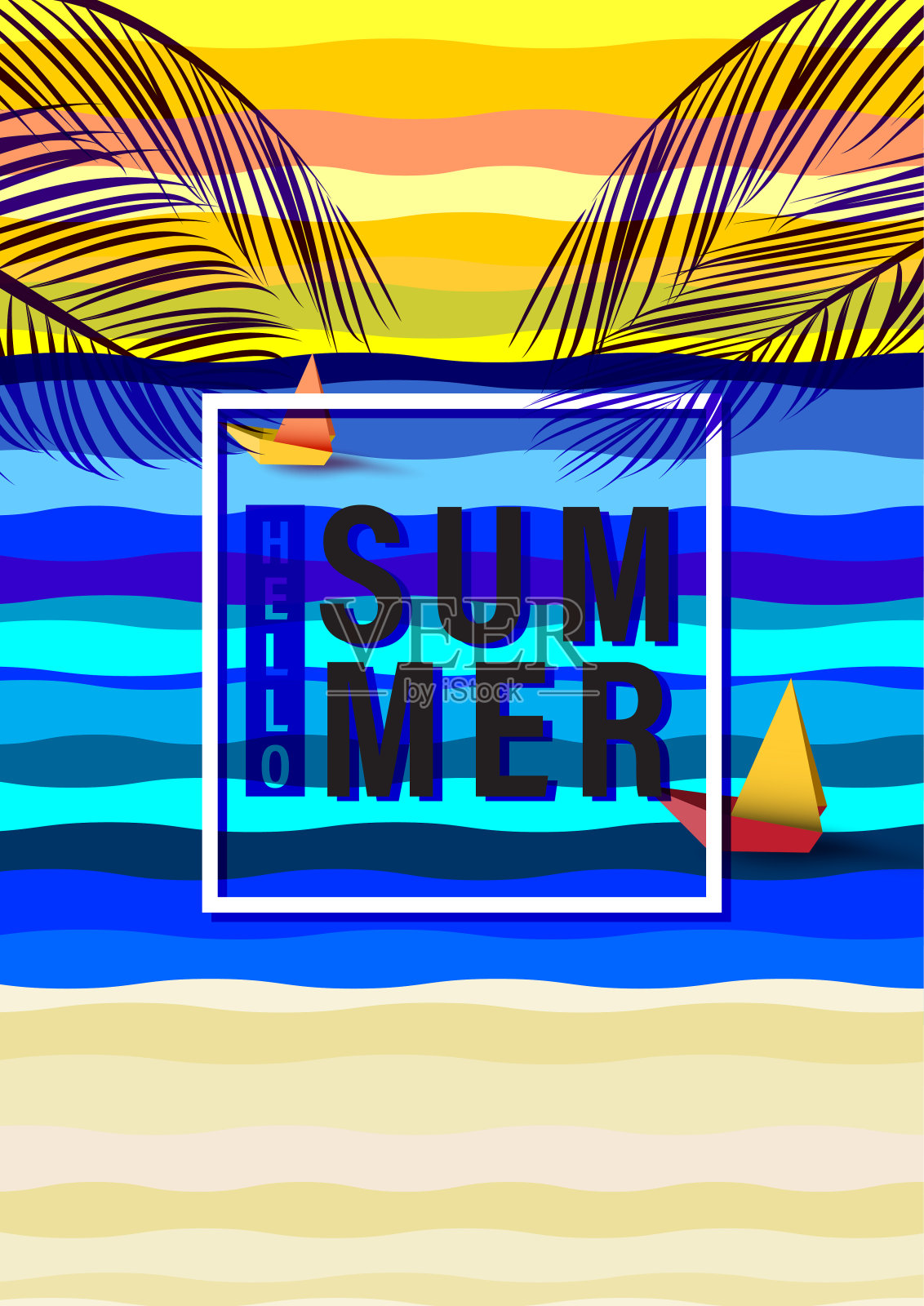 夏季概念与热带葡萄抽象背景。插画图片素材