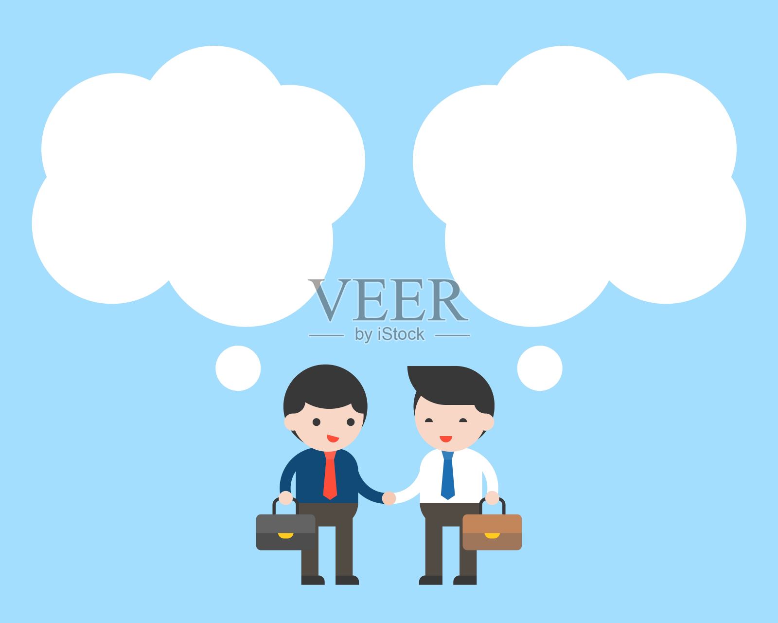 两名商人用空白的语音泡泡检查手插画图片素材
