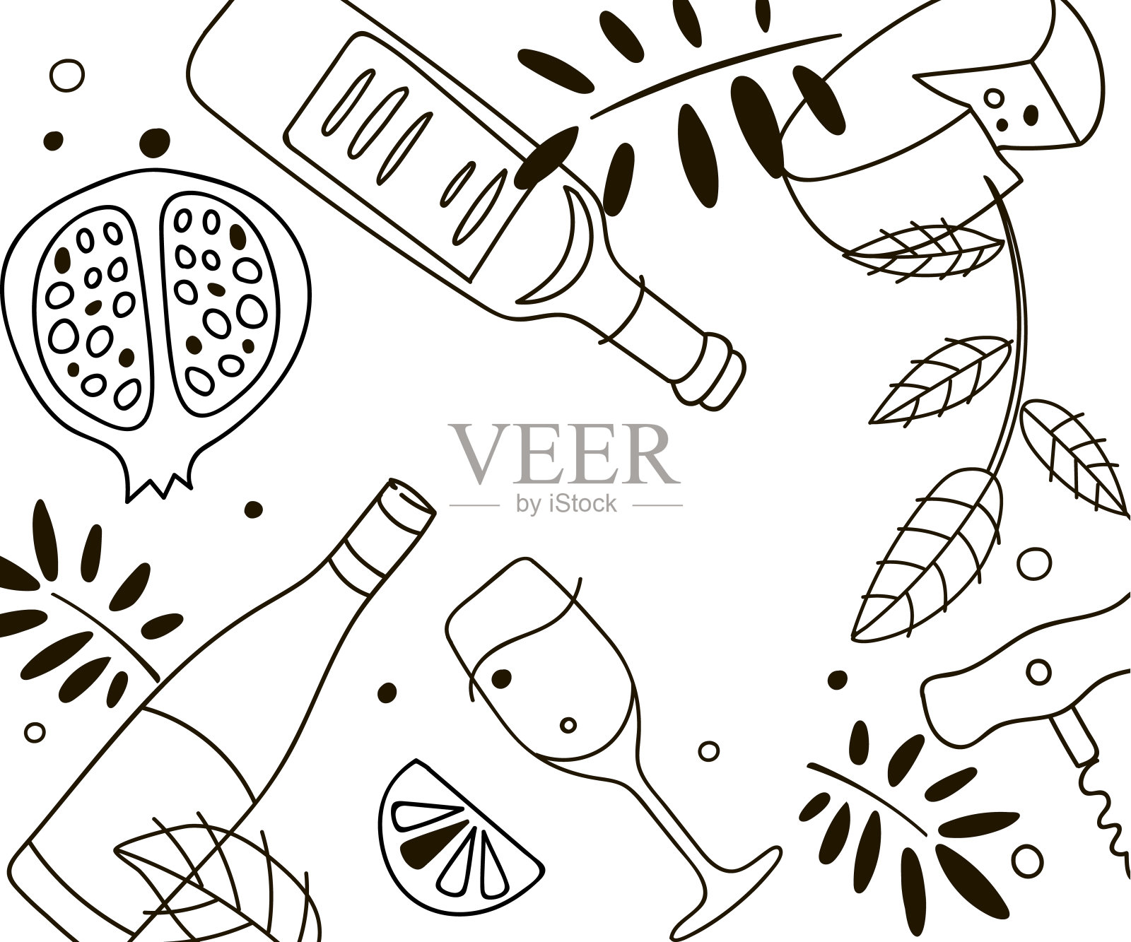 葡萄酒的成分。行艺术图形。餐厅模板。矢量图插画图片素材