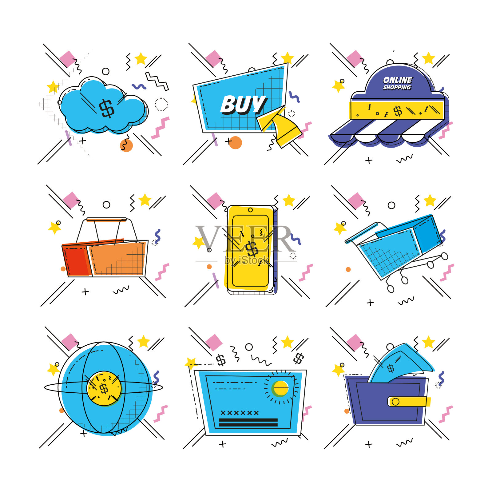网上购物流行艺术集合图标插画图片素材