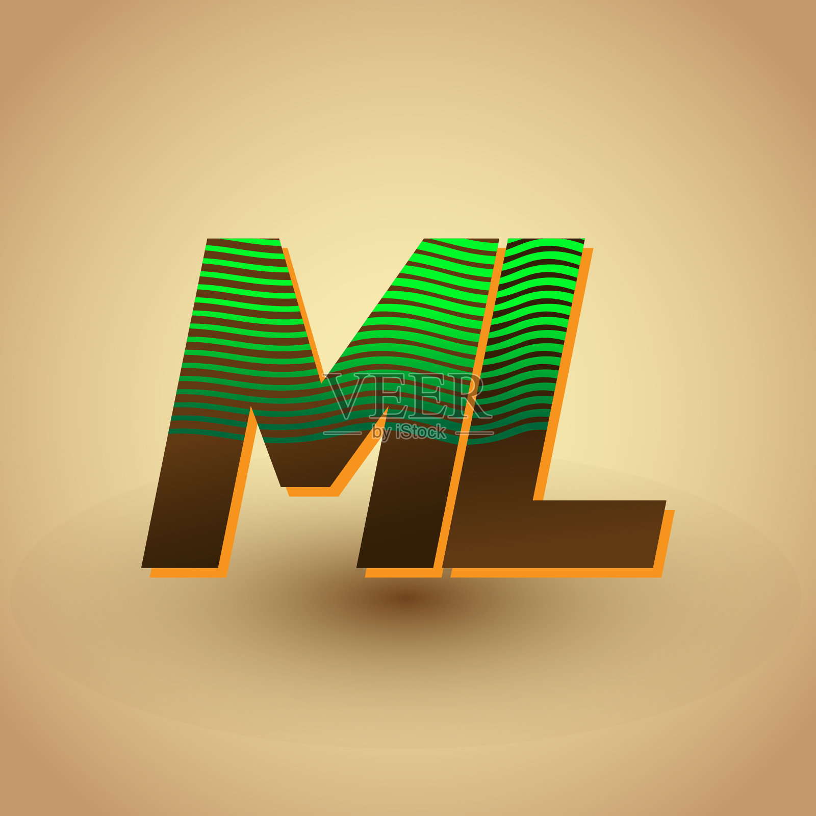 首字母标识的颜色绿色和棕色与条纹的组合插画图片素材