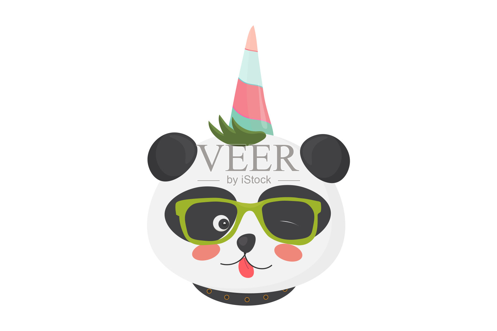 可爱的熊猫独角兽脸插画图片素材