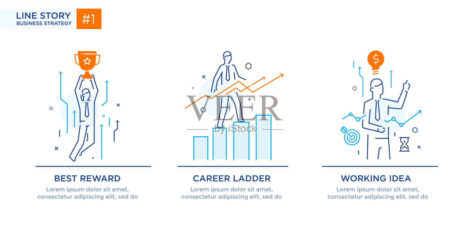 与商人相关的概念插画集：工作流程、增长、图形、业务发展、里程碑线性插画信息图表落地页网站印刷海报插画图片素材