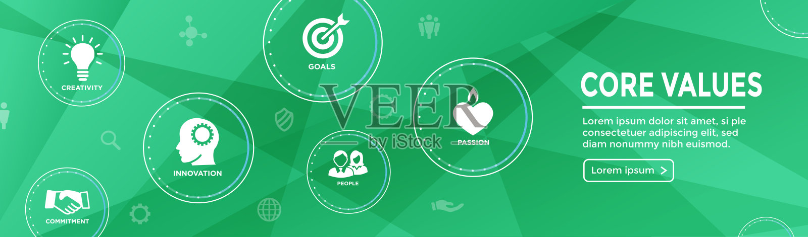 核心价值大纲图标与人&协作/思考的想法网站标题插画图片素材