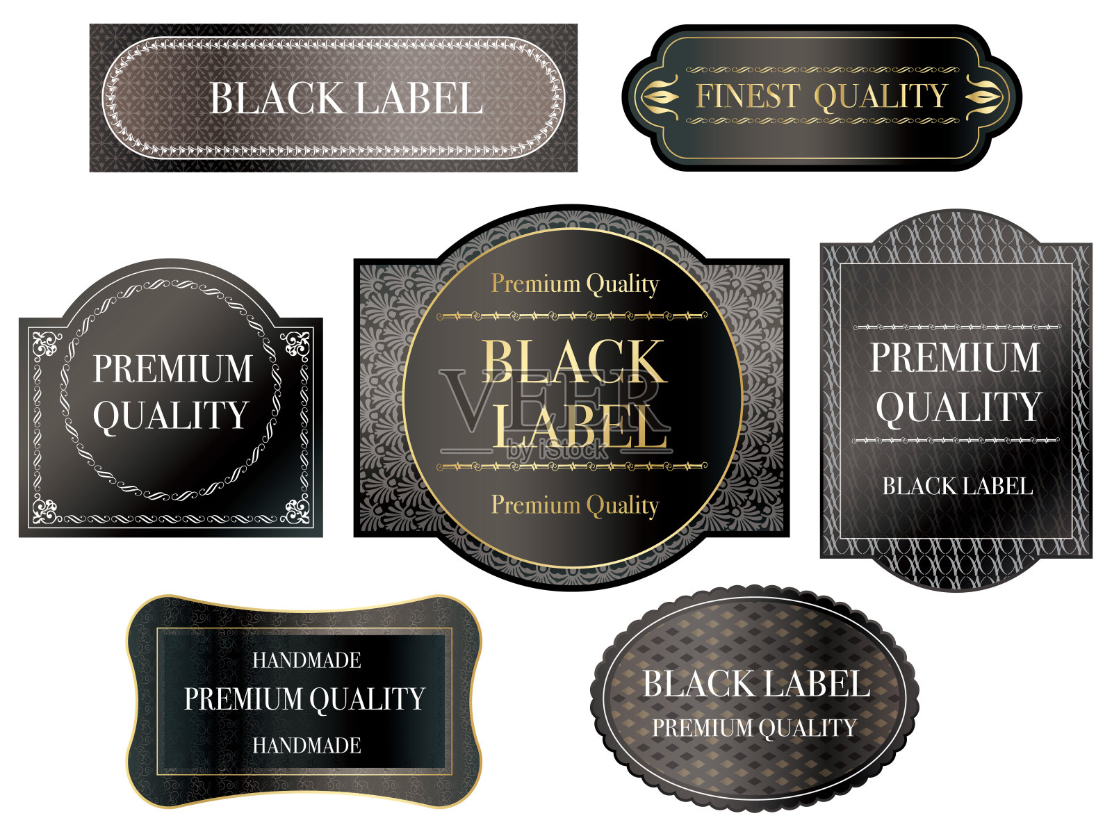 一组组合的黑色标签与文本空间上的白色背景。插画图片素材