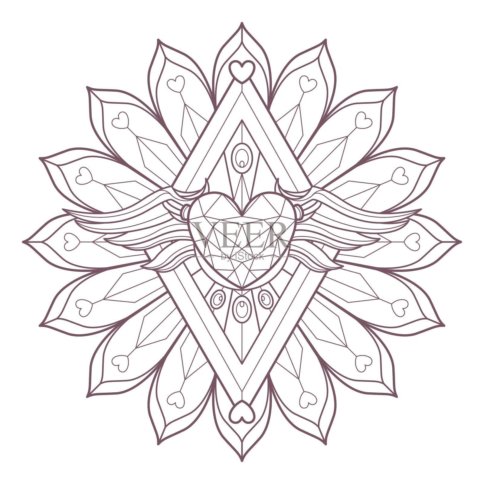 圆形曼陀罗的线条艺术为上色而设计插画图片素材