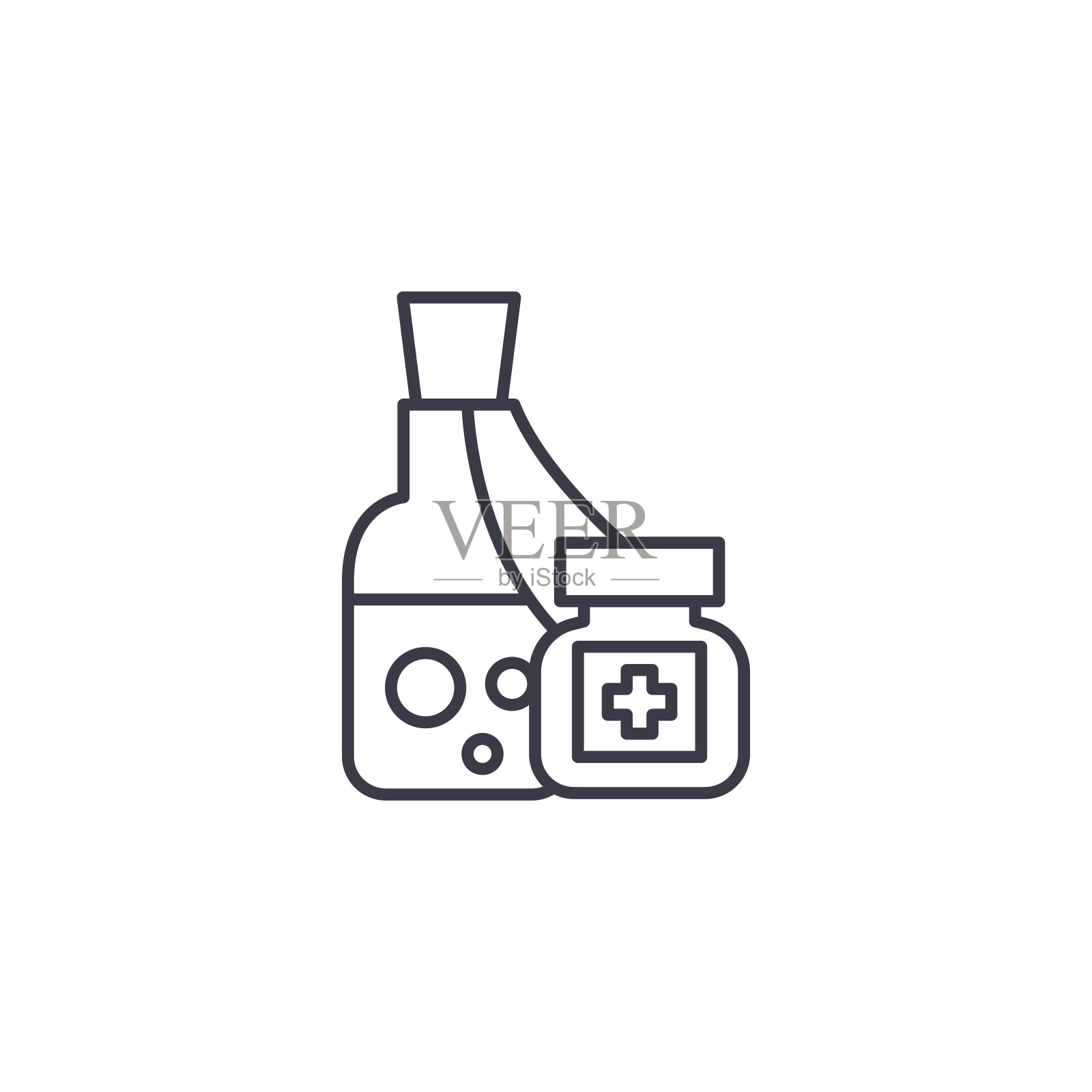 药物治疗线性图标概念。药药线矢量符号、符号、插图。插画图片素材