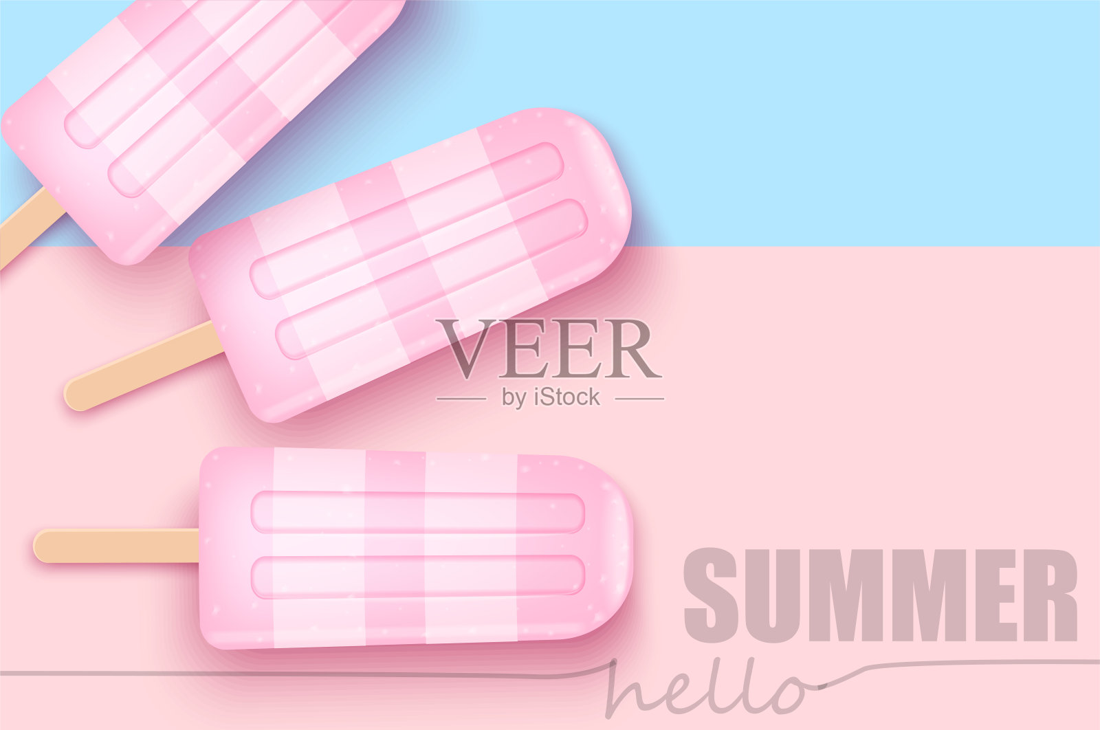 水果冰淇淋顶视图上的时尚粉彩背景。股票矢量插图。插画图片素材