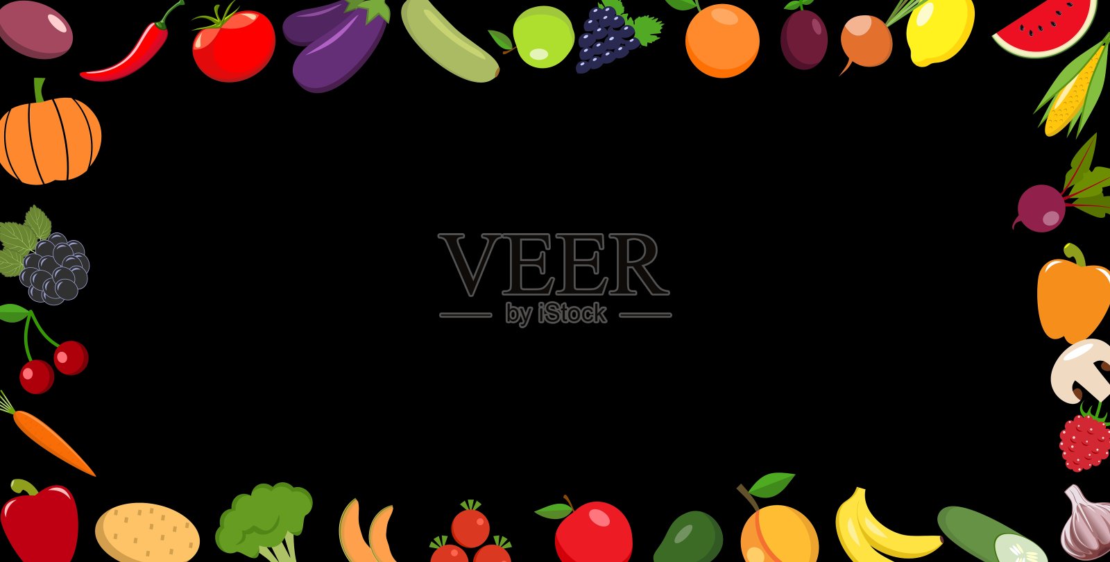 有机食品框架。新鲜蔬菜和水果。在黑板上插画图片素材