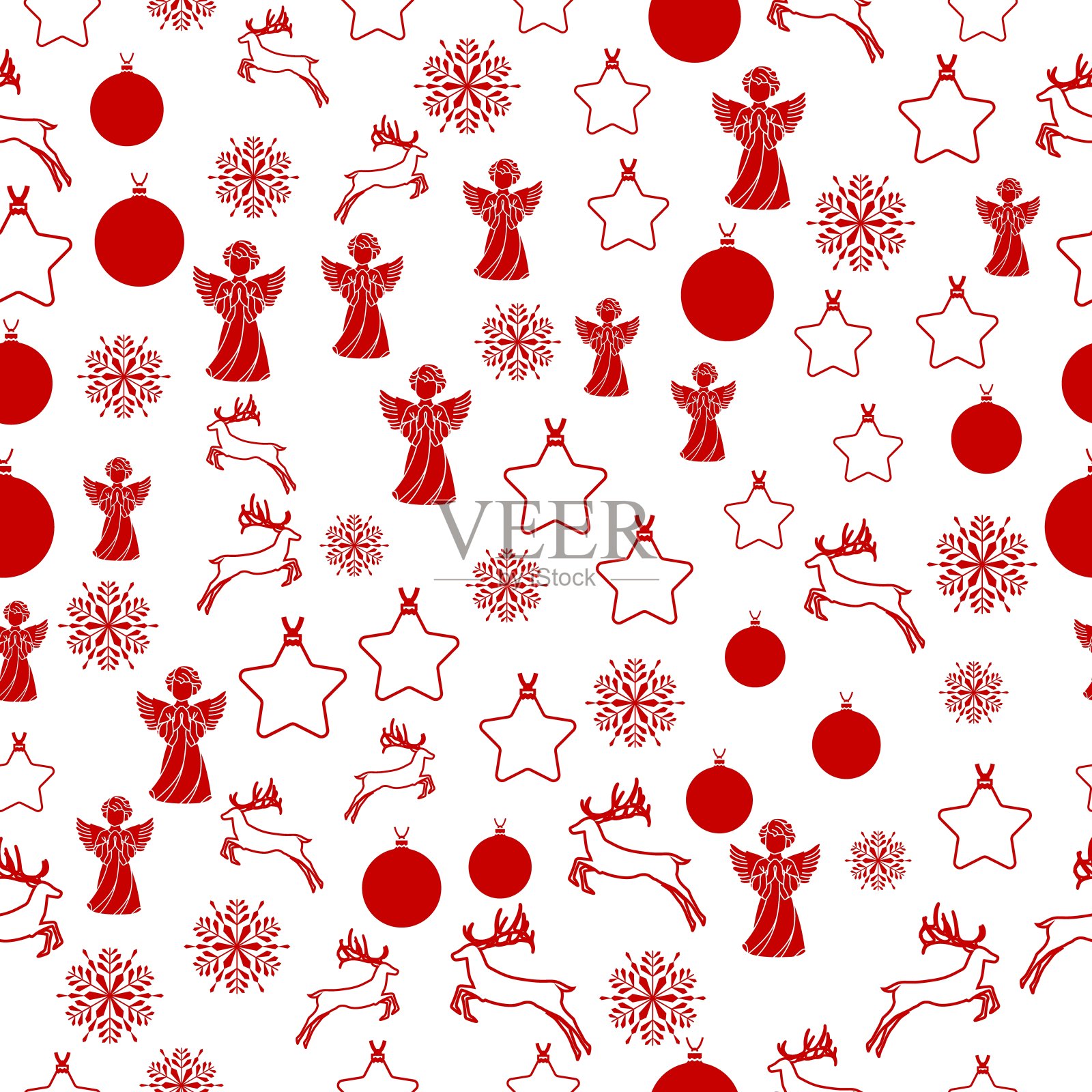 白色背景上的圣诞节红色元素：禅绕画和涂鸦元素的无缝图案包装纸插图插画图片素材