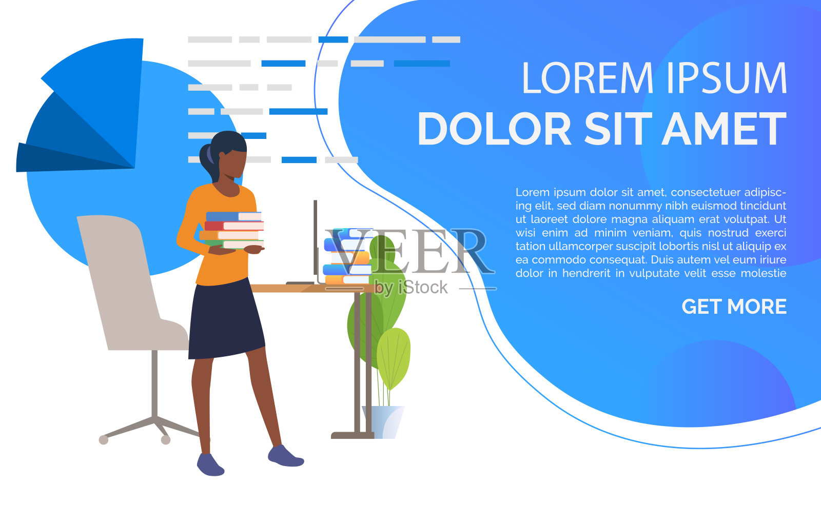 学生站在课桌前，拿着课本插画图片素材