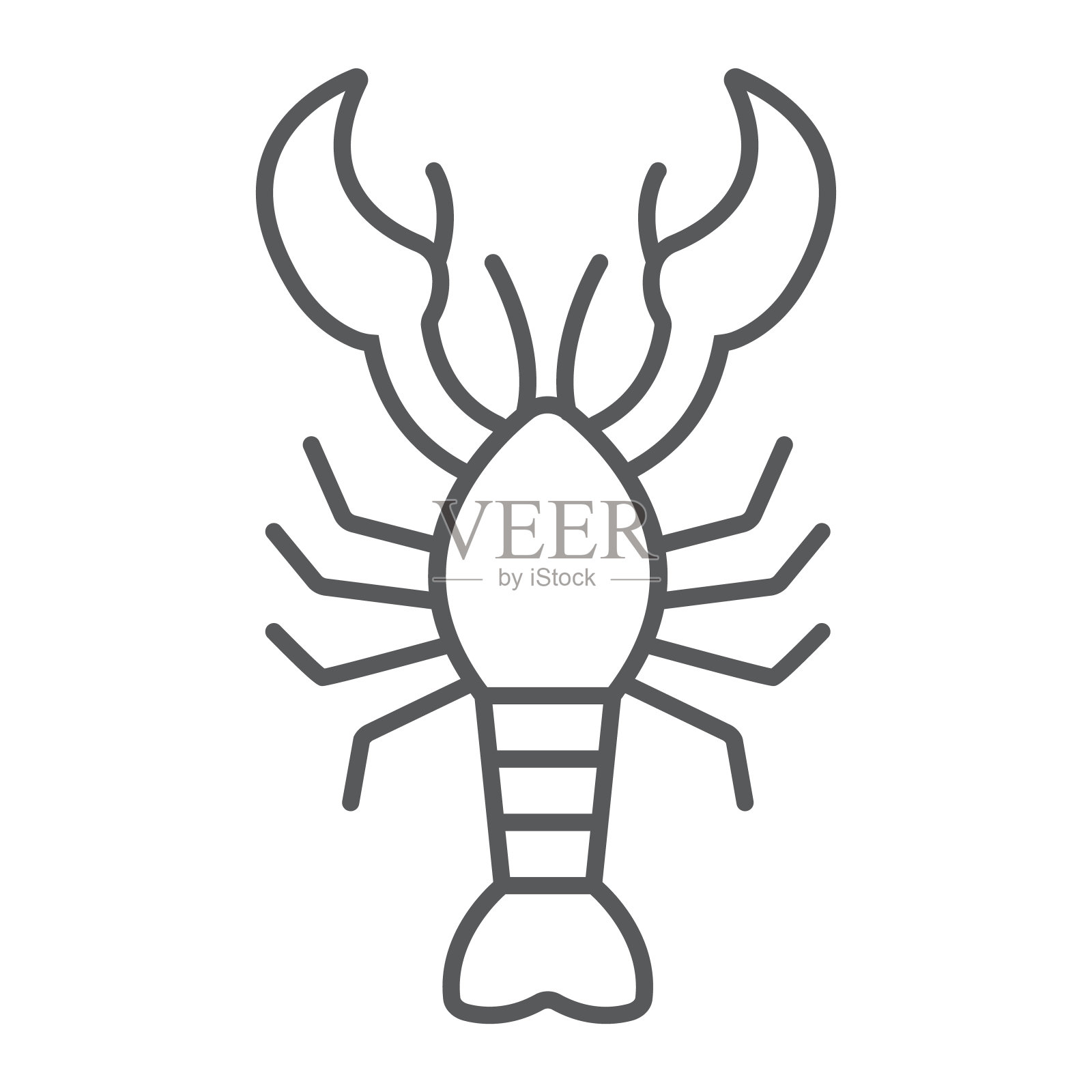 龙虾细线图标，食物和海洋，巨蟹座标志，矢量图形，白色背景上的线性图案。图标素材