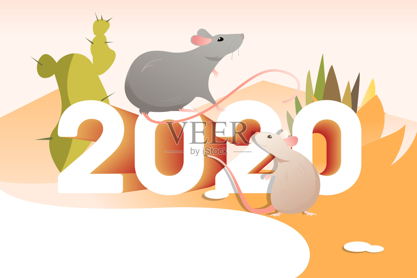 两只老鼠和仙人掌插画图片素材