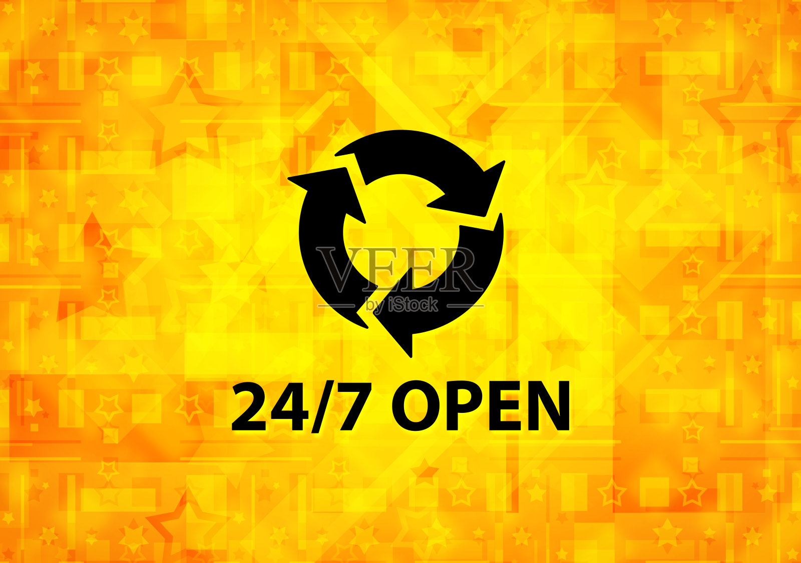 24/7开放黄色背景插画图片素材