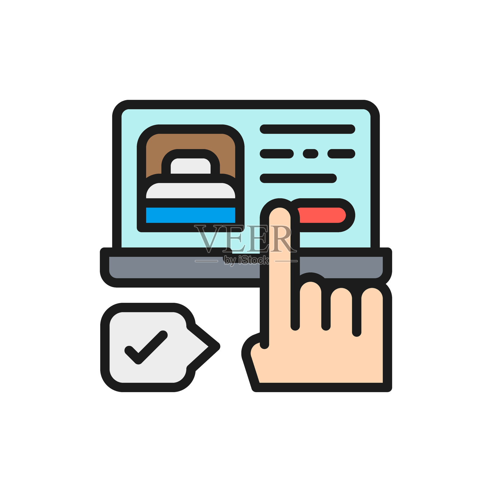 预订酒店房间网站上的颜色线图标。图标素材