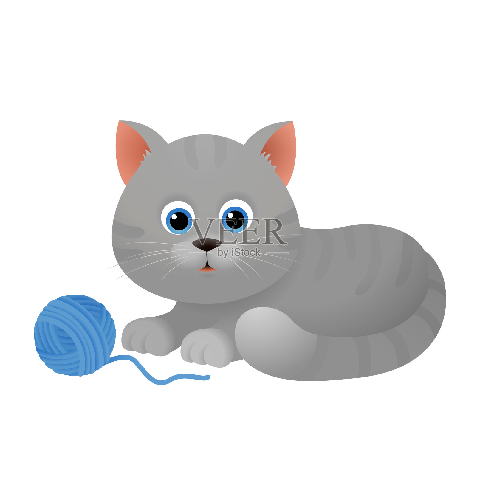 可爱的卡通猫与纱线球插画图片素材