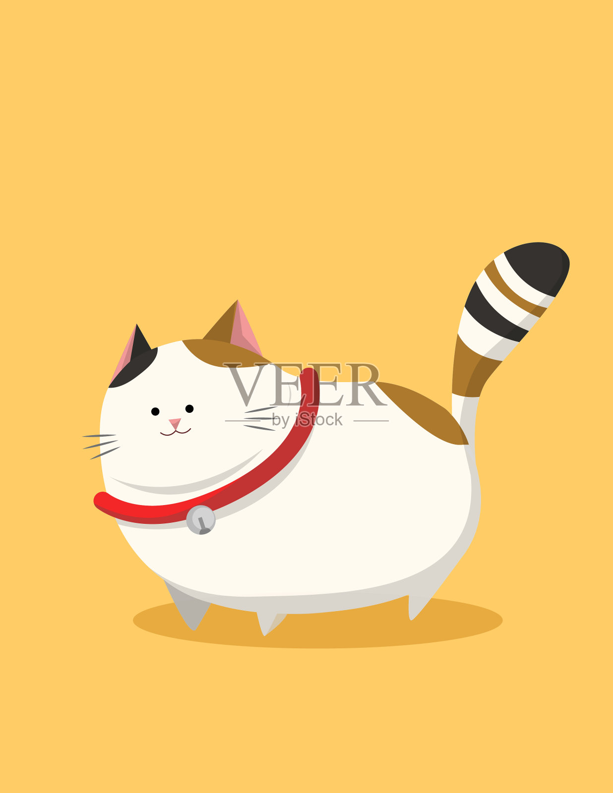 红领三色肥猫。可爱的猫。孤立的向量插画图片素材