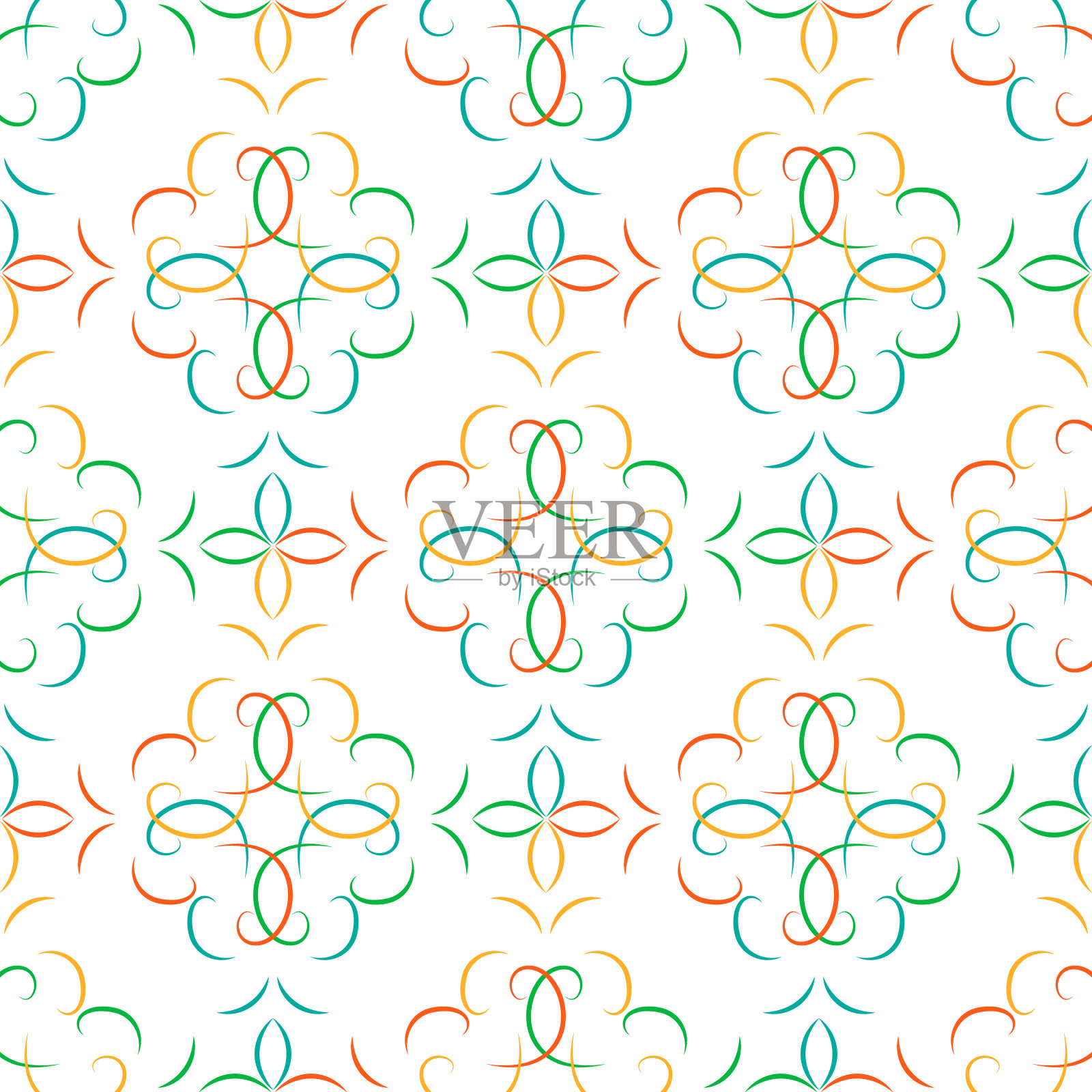 无缝多色抽象几何矢量图案与花卉arabesques插画图片素材