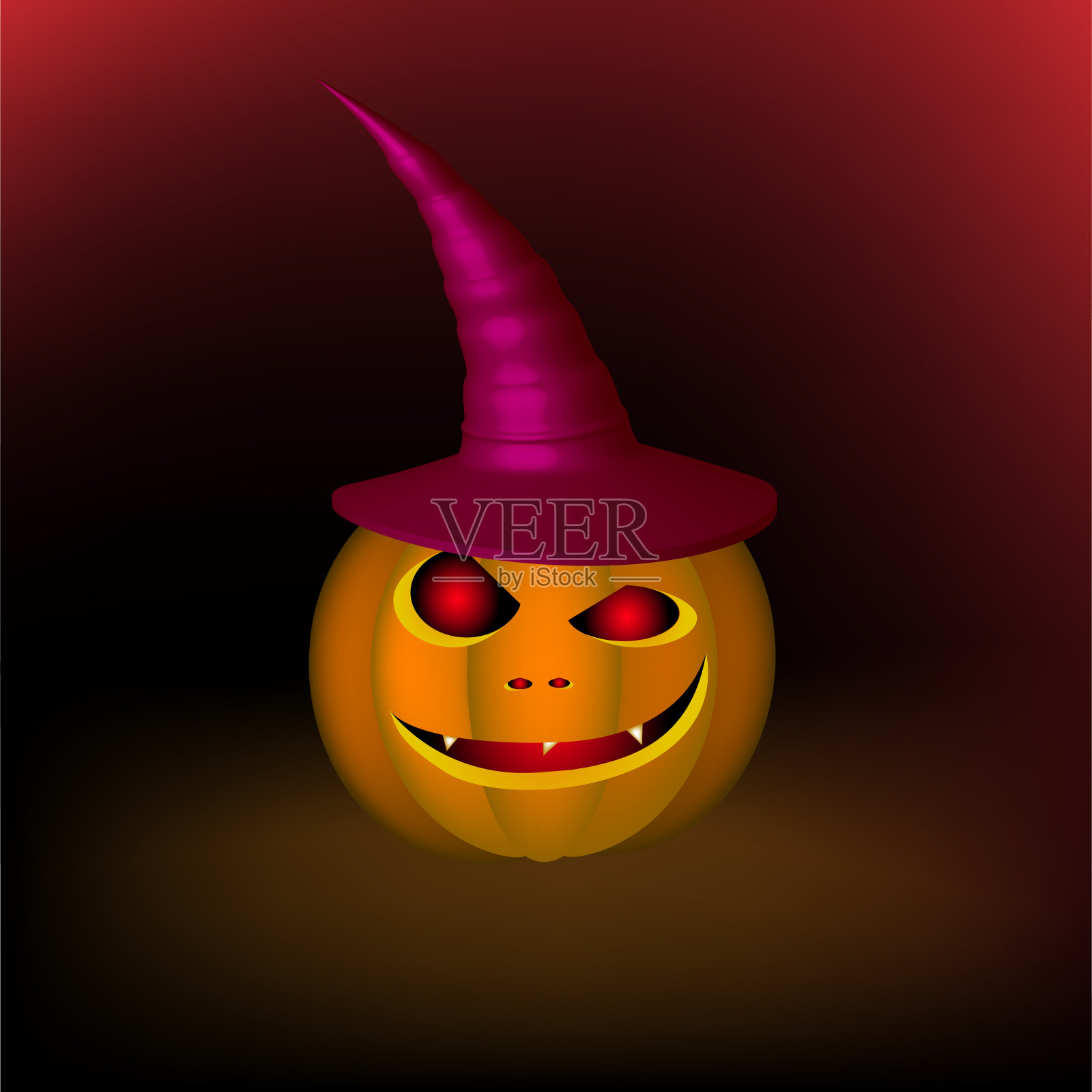 万圣节里戴着帽子的邪恶南瓜插画图片素材