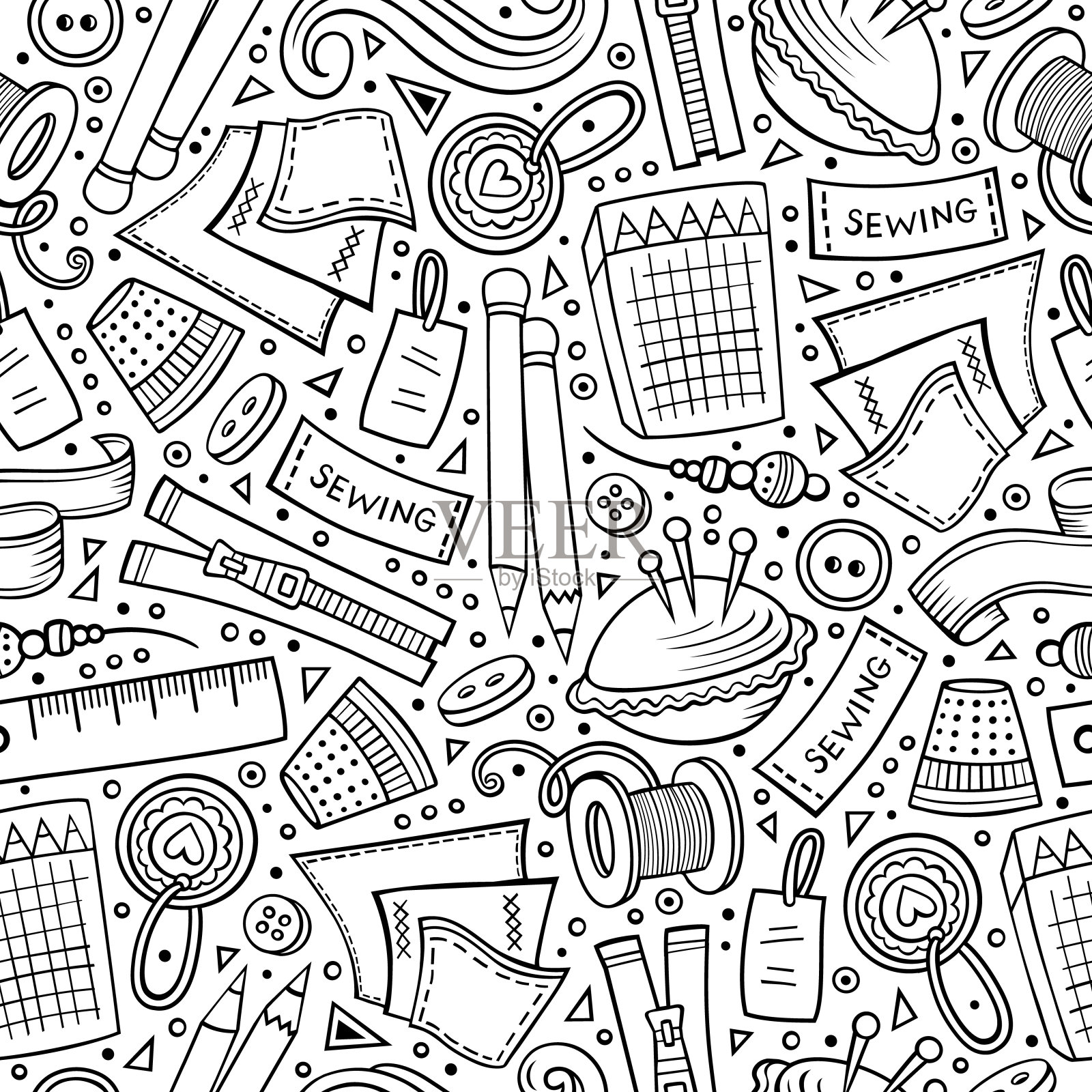 卡通可爱手绘手工无缝图案插画图片素材