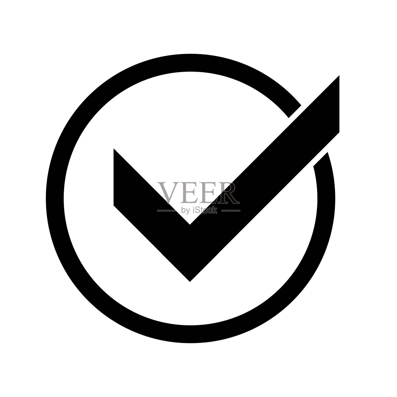 黑色圆圈检查标记。确认打勾ok标记，接受标记同意象形图成功标志和积极检查确认标记复选框接受检查表平面图标插画图片素材